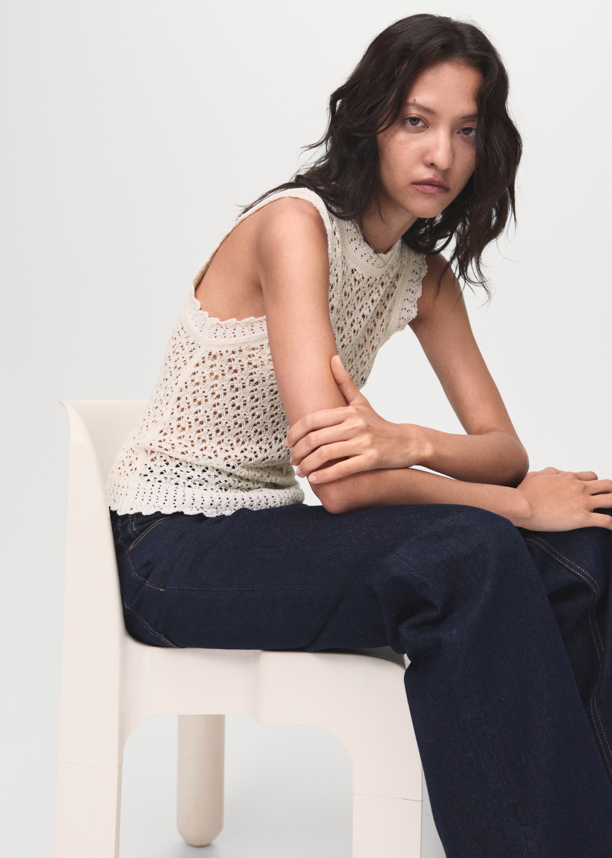 Openwork knit top - Details of the article 2, Ecru. Ref: 17024140-00.