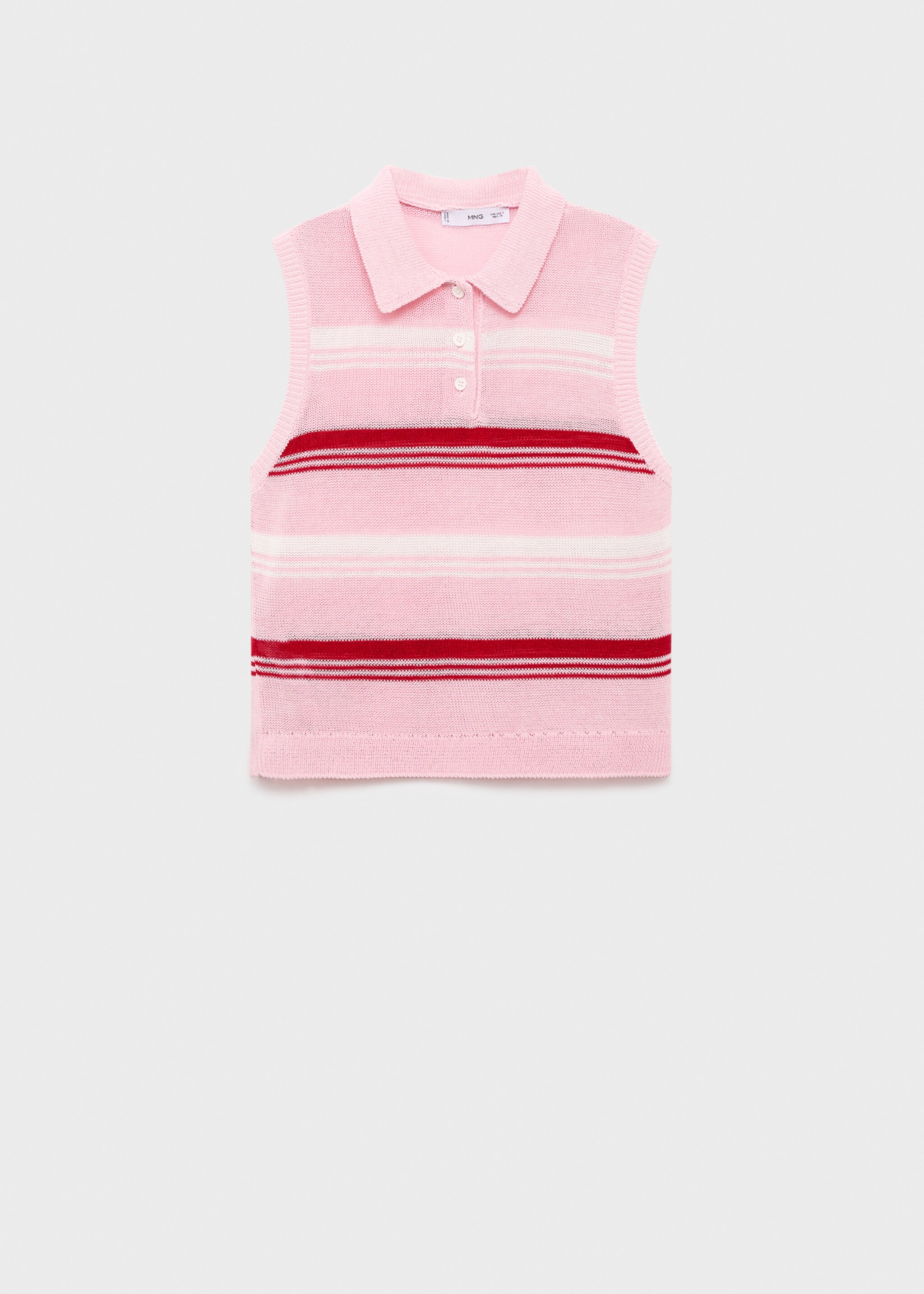Striped knit top with polo neck - Article without model, Pastel Pink. Ref: 17024142-00.
