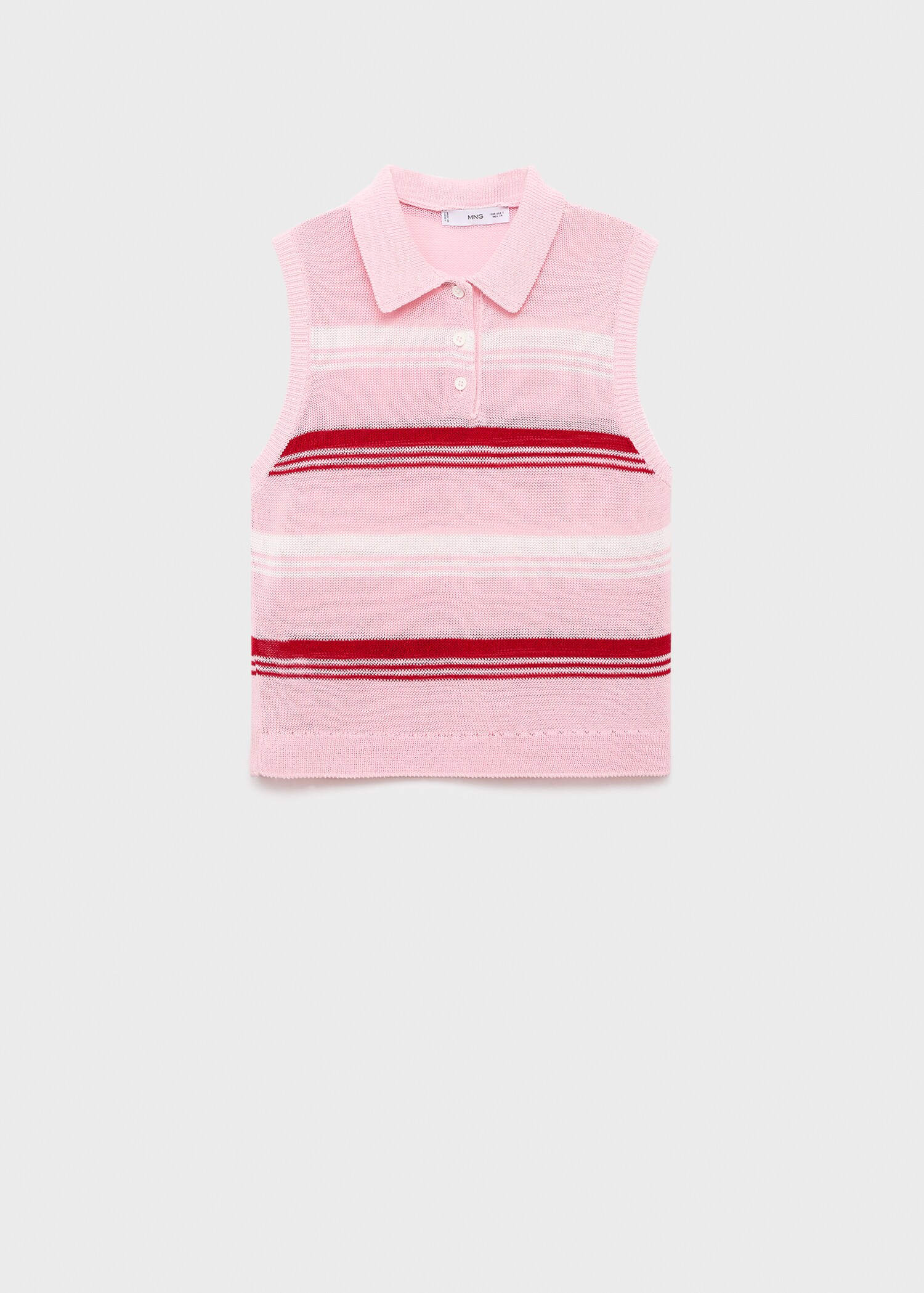 Striped knit top with polo neck - Article without model