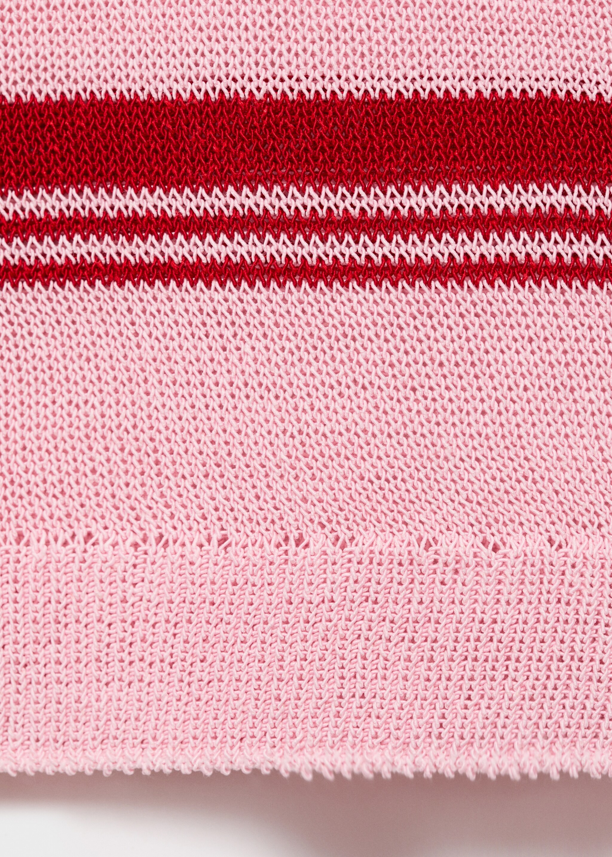 Striped knit top with polo neck - Details of the article 0, Pastel Pink. Ref: 17024142-00.