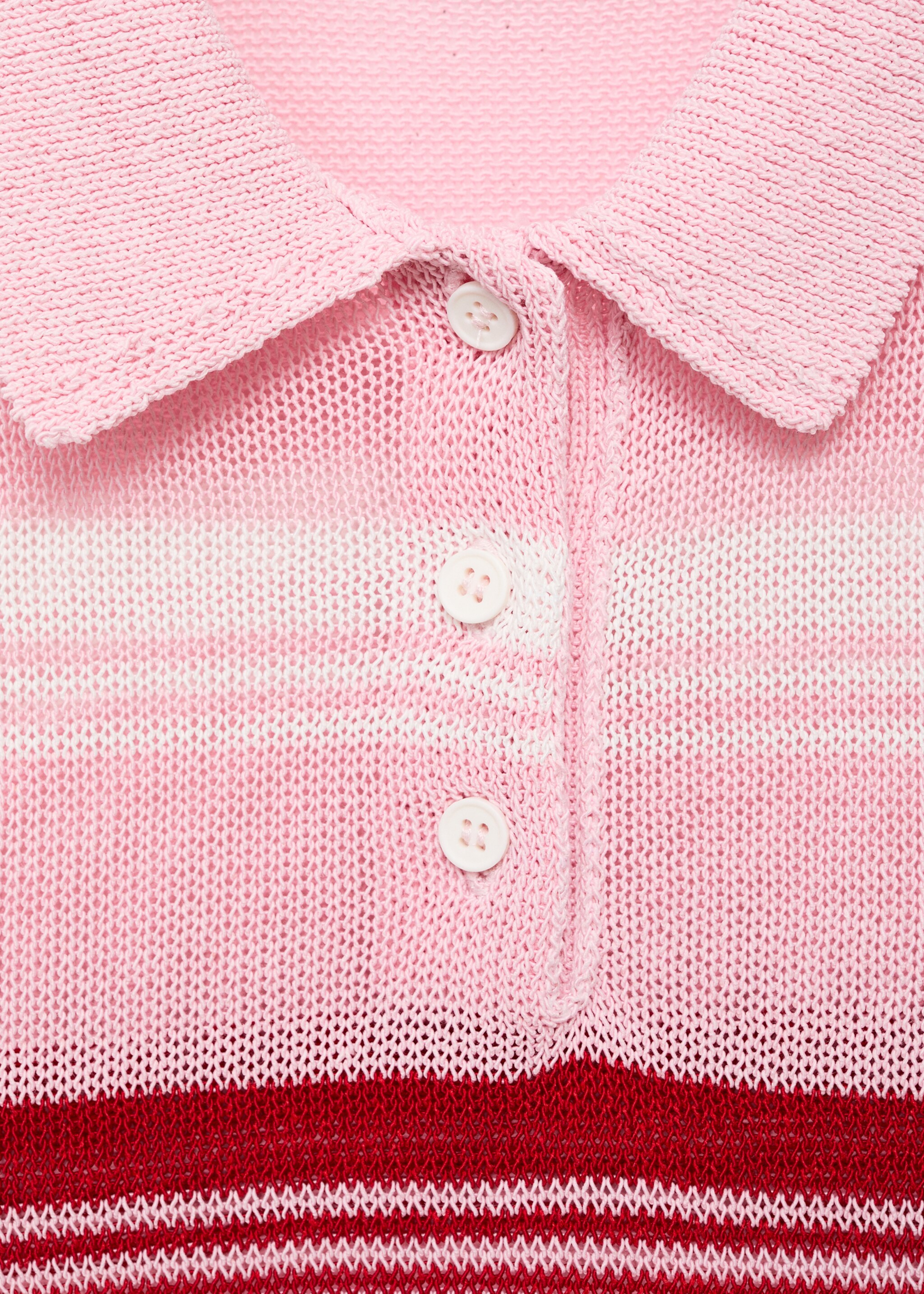 Striped knit top with polo neck - Details of the article 8, Pastel Pink. Ref: 17024142-00.