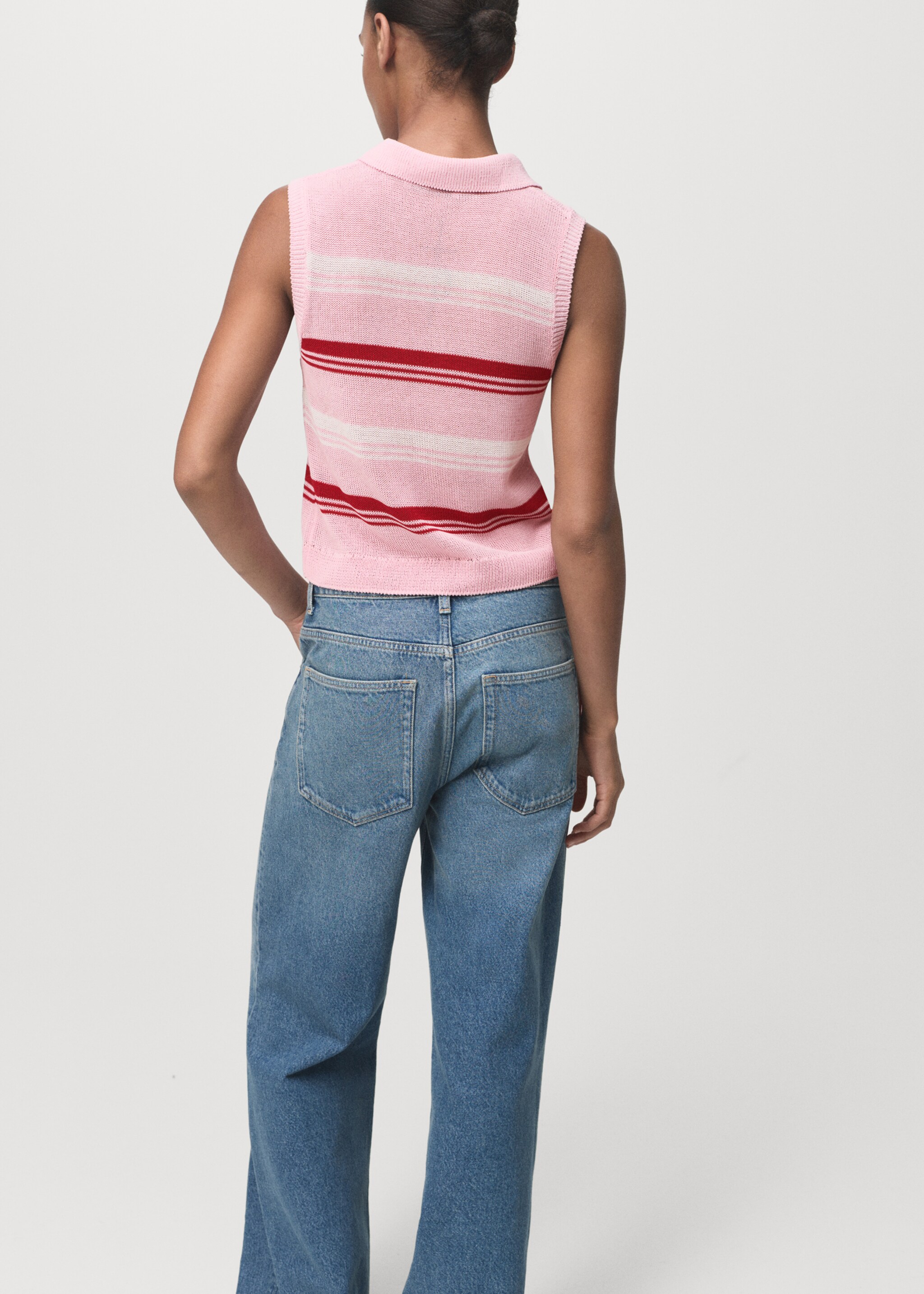 Striped knit top with polo neck - Reverse of the article, Pastel Pink. Ref: 17024142-00.