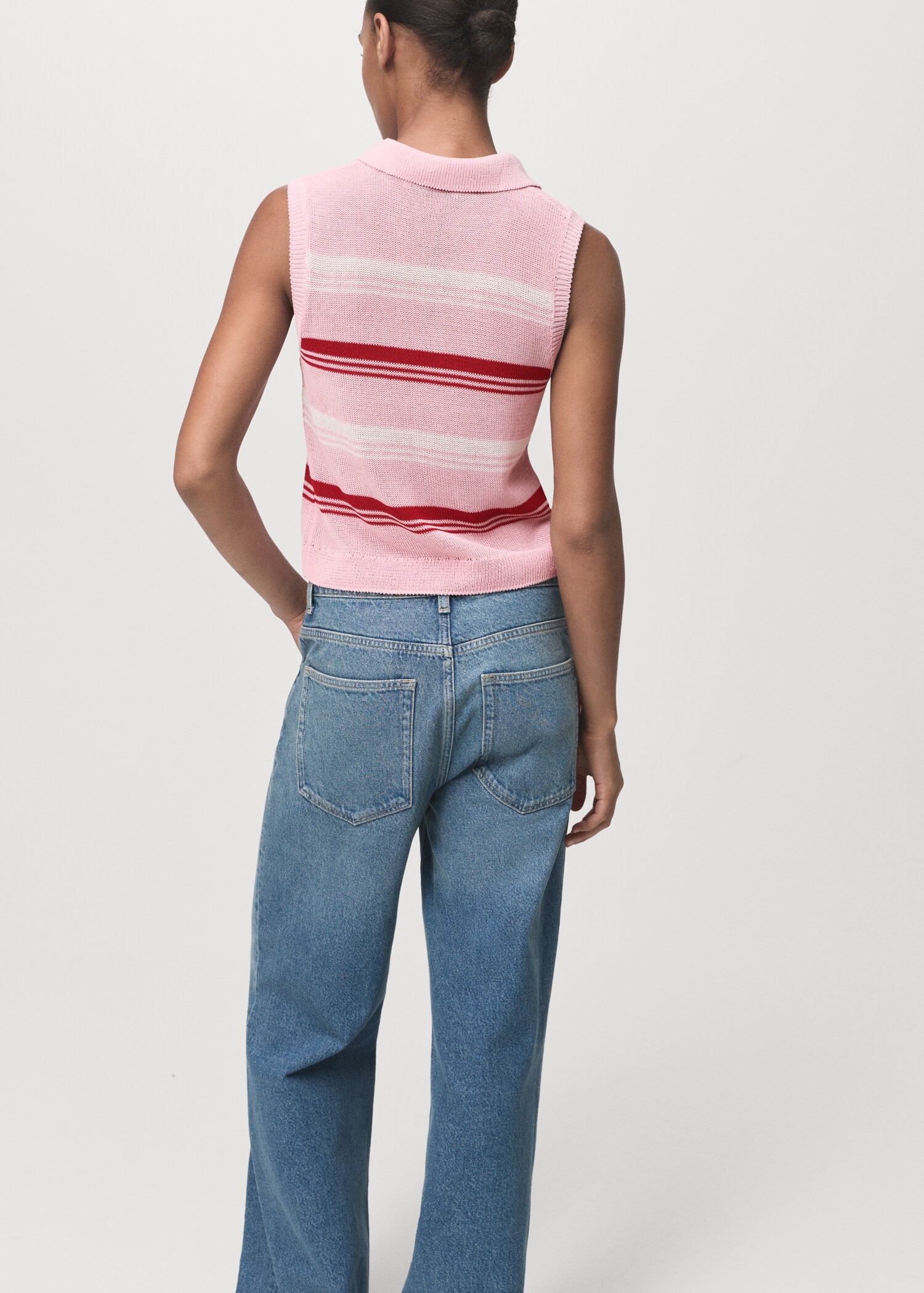 Striped knit top with polo neck - Reverse of the article