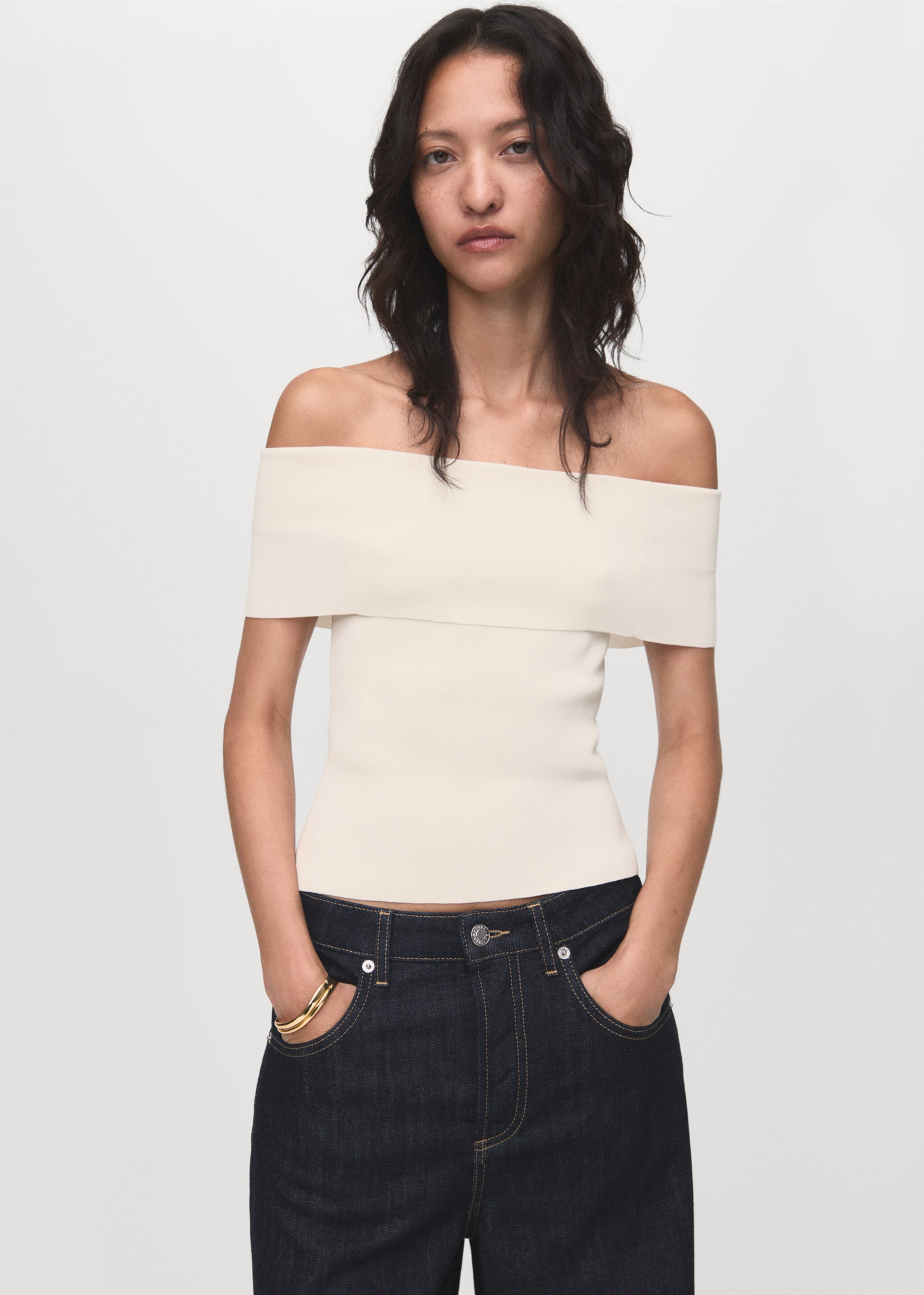 Strapless knitted top - Medium plane, Off White. Ref: 17024146-00.