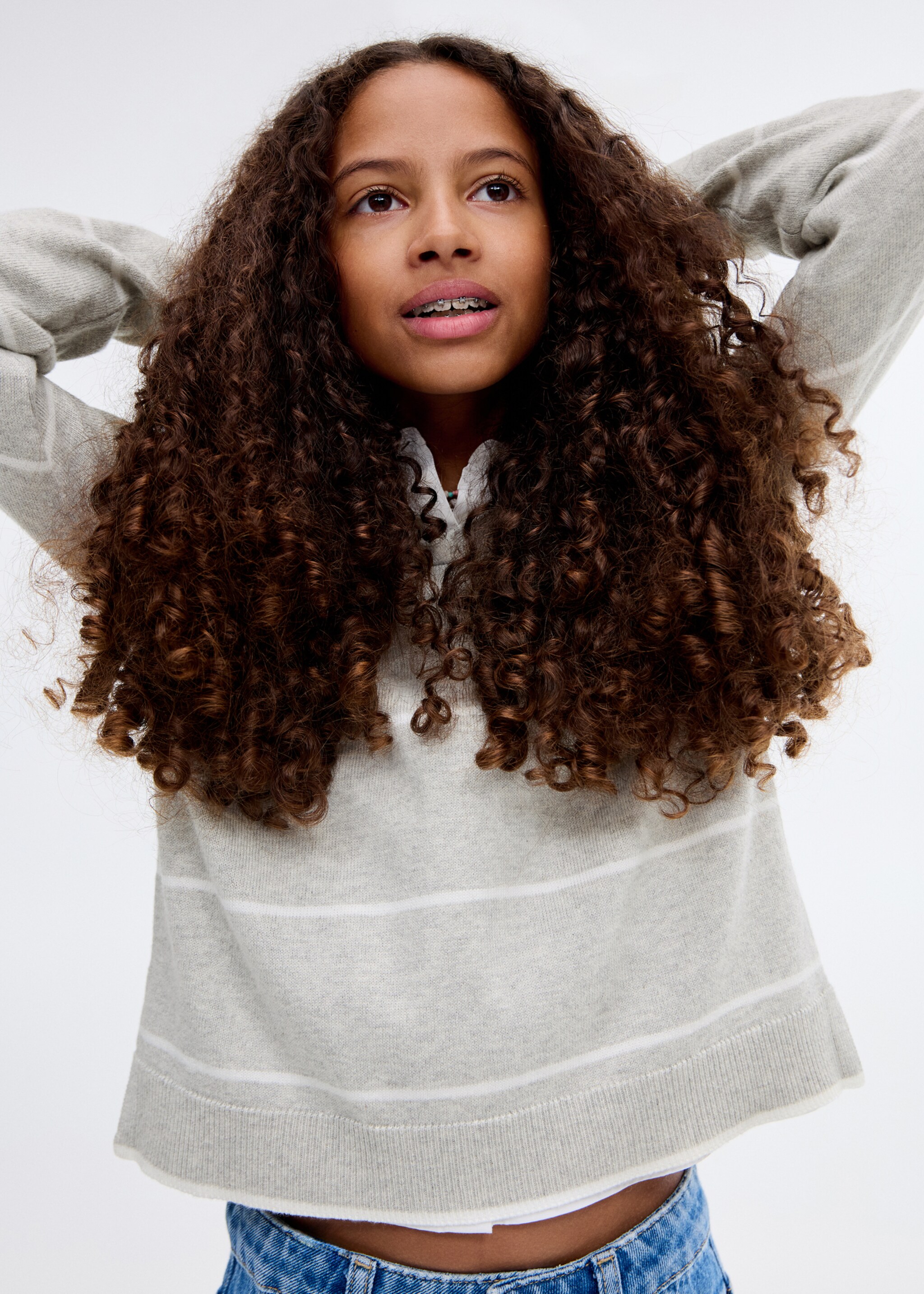 Striped polo-neck sweater - Medium plane, Light Heather Grey. Ref: 17024418-00.