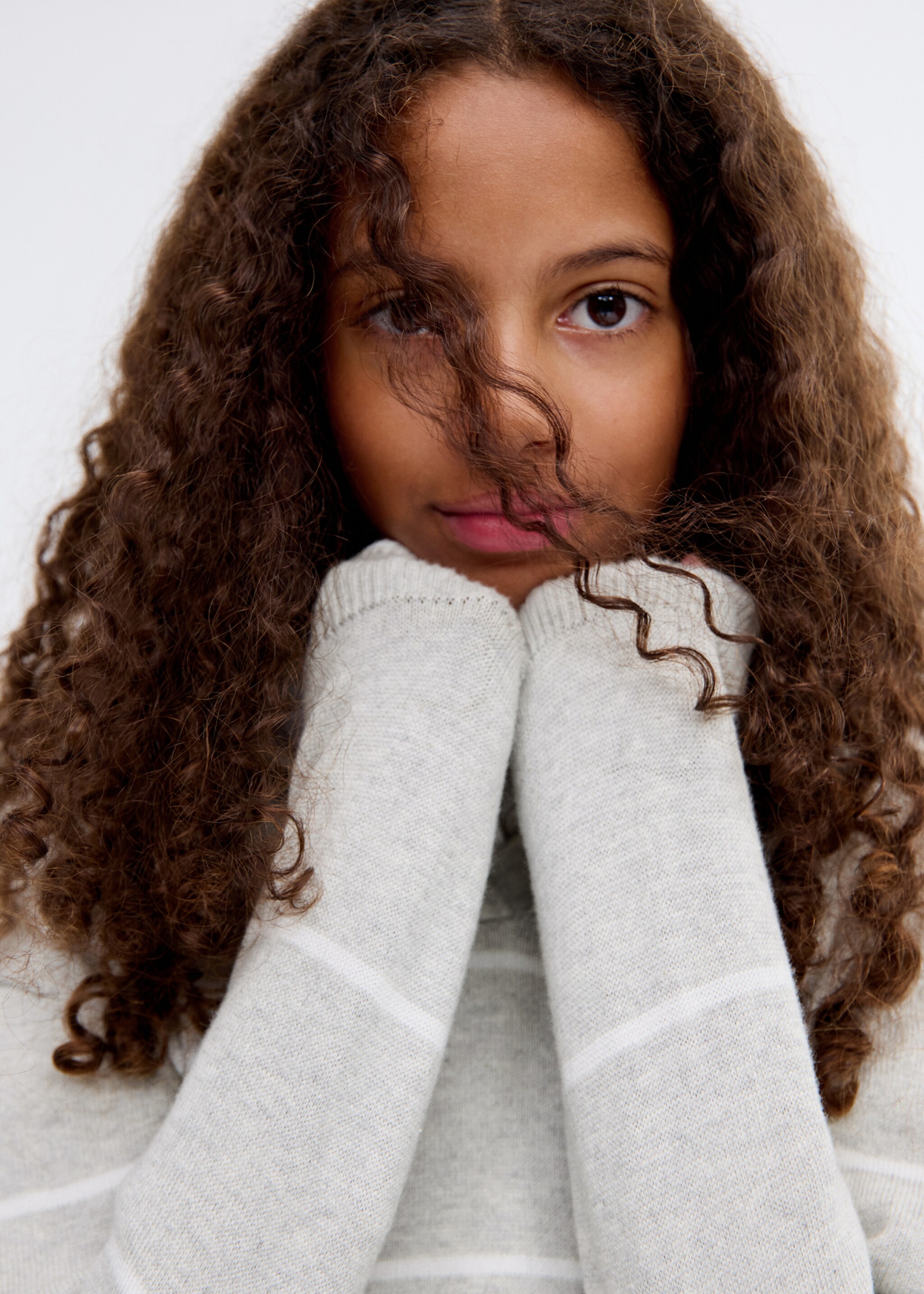 Striped polo-neck sweater - Details of the article 1, Light Heather Grey. Ref: 17024418-00.