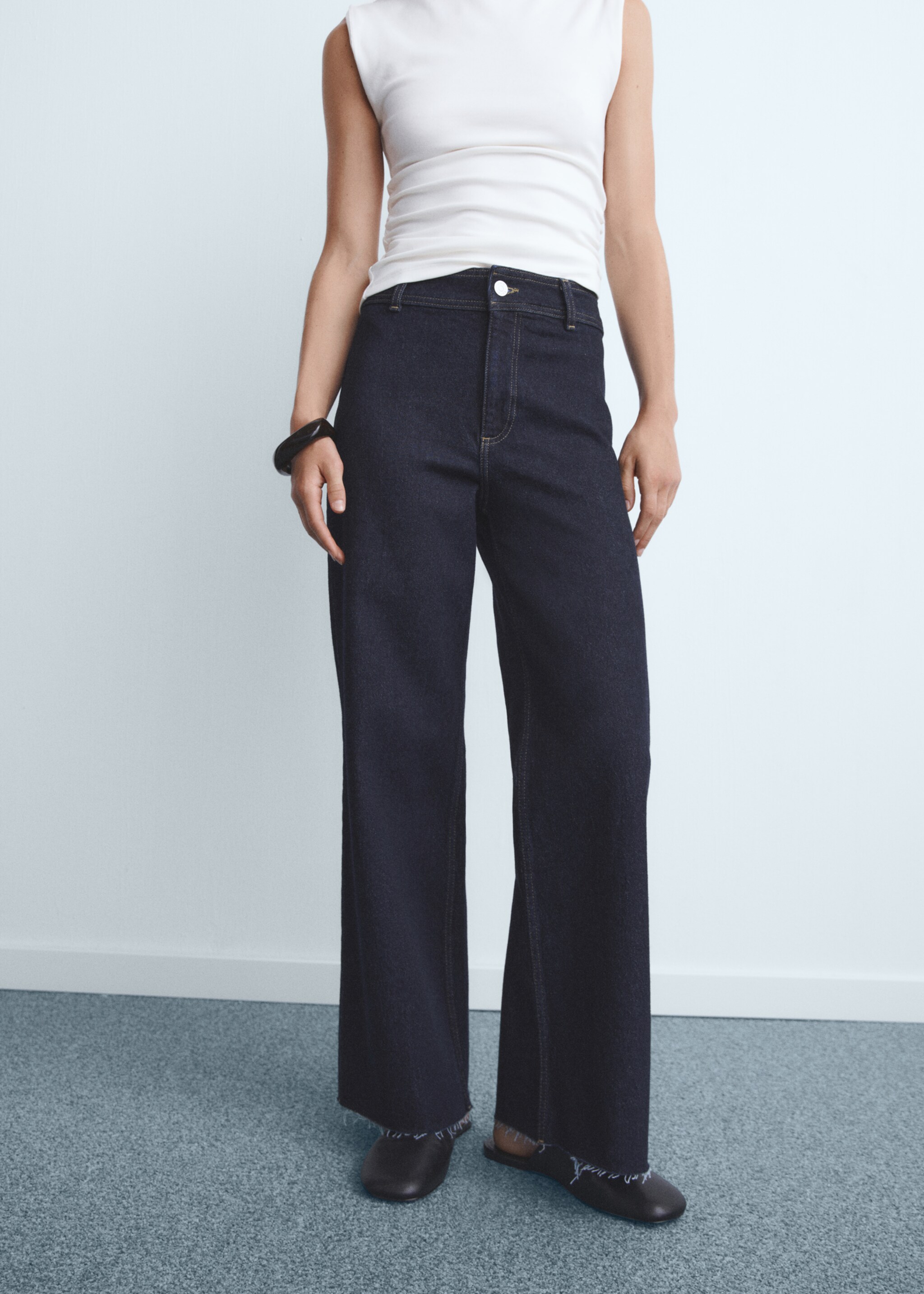 Jean style jupe-culotte Catherin taille haute - Plan moyen, Bleu. Ref: 17024426-00.