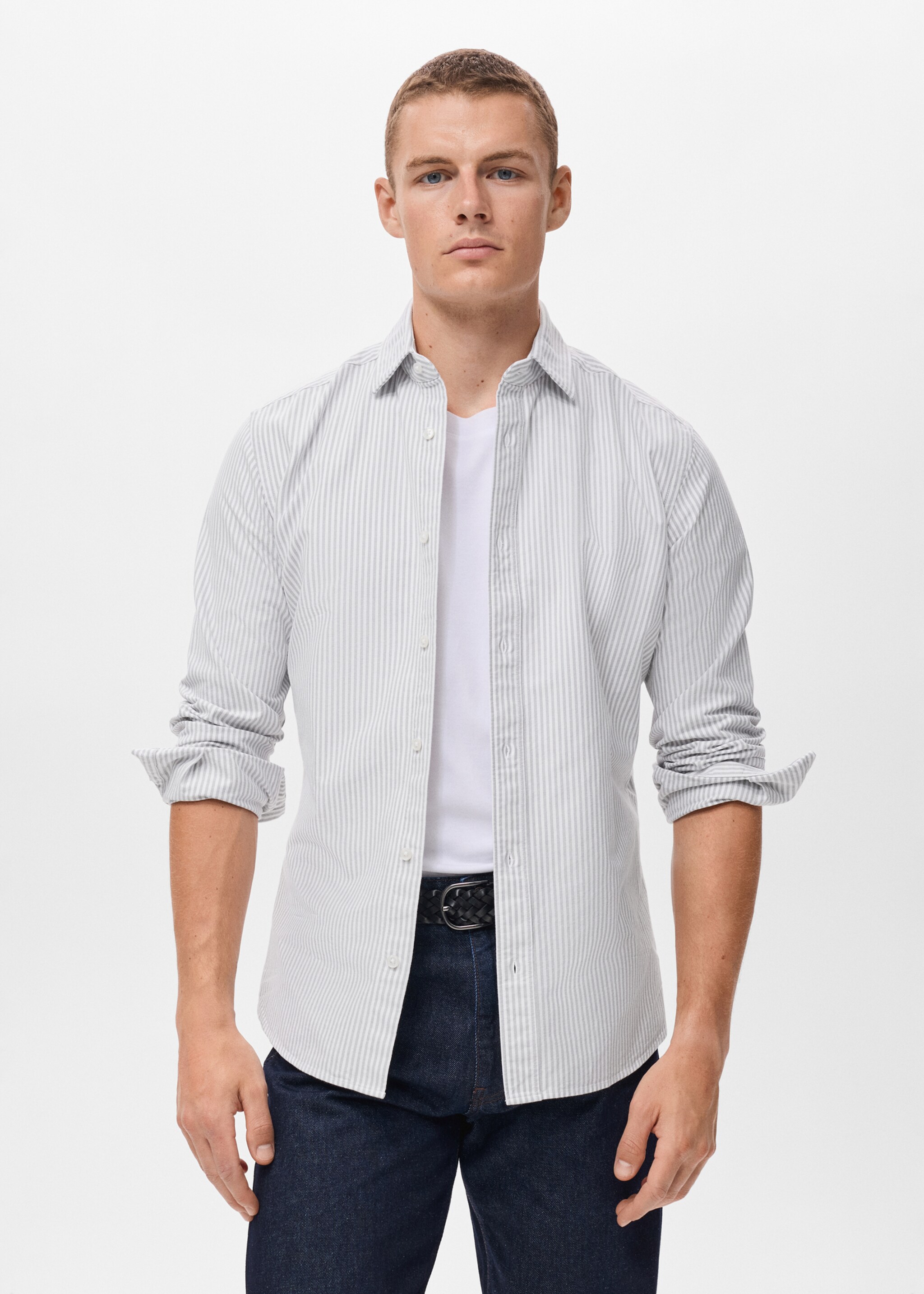 Chemise 100 % coton rayures bicolores - Plan moyen, Gris. Ref: 17024433-00.