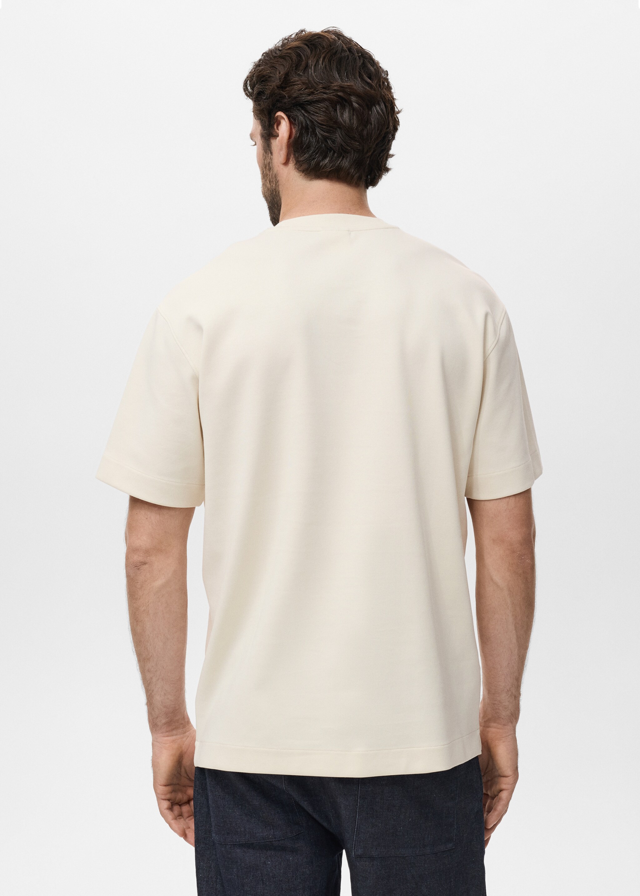 sweatshirt fabric t-shirt relaxed fit - Reverse of the article, Sand. Ref: 17024436-00.