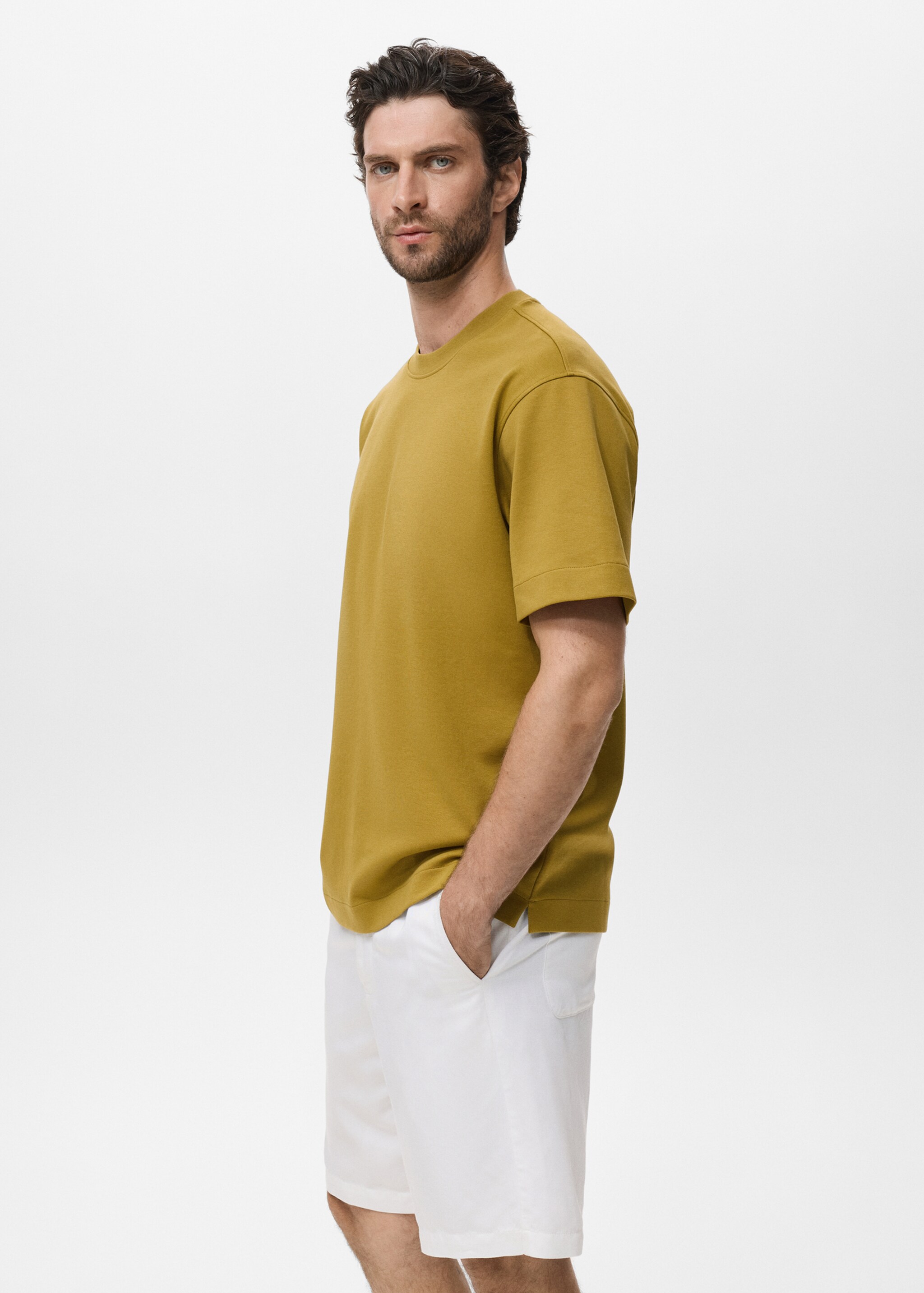 sweatshirt fabric t-shirt relaxed fit - Details of the article 2, Ochre. Ref: 17024436-00.