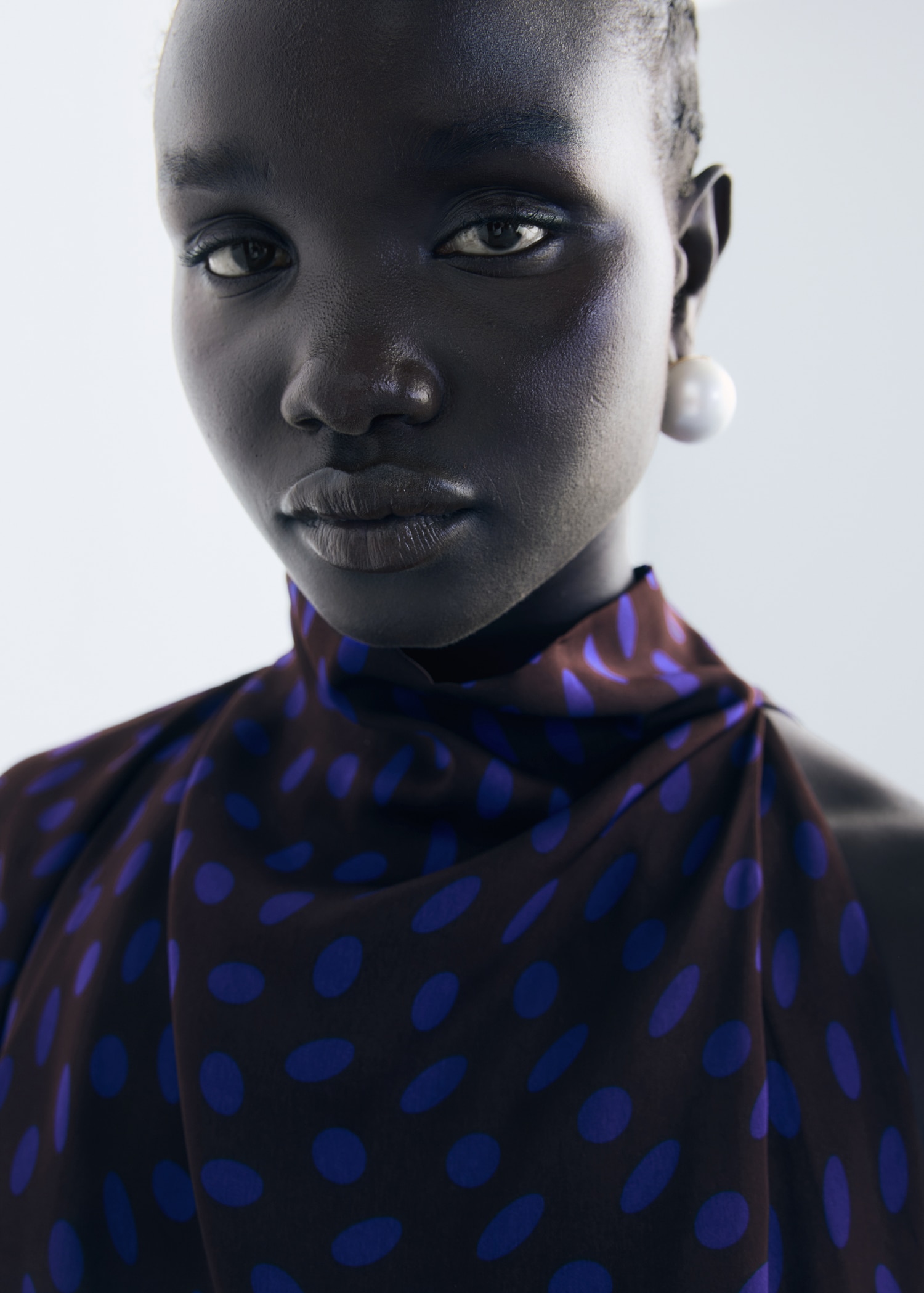 Polka-dot blouse with draped collar - Women | MANGO USA