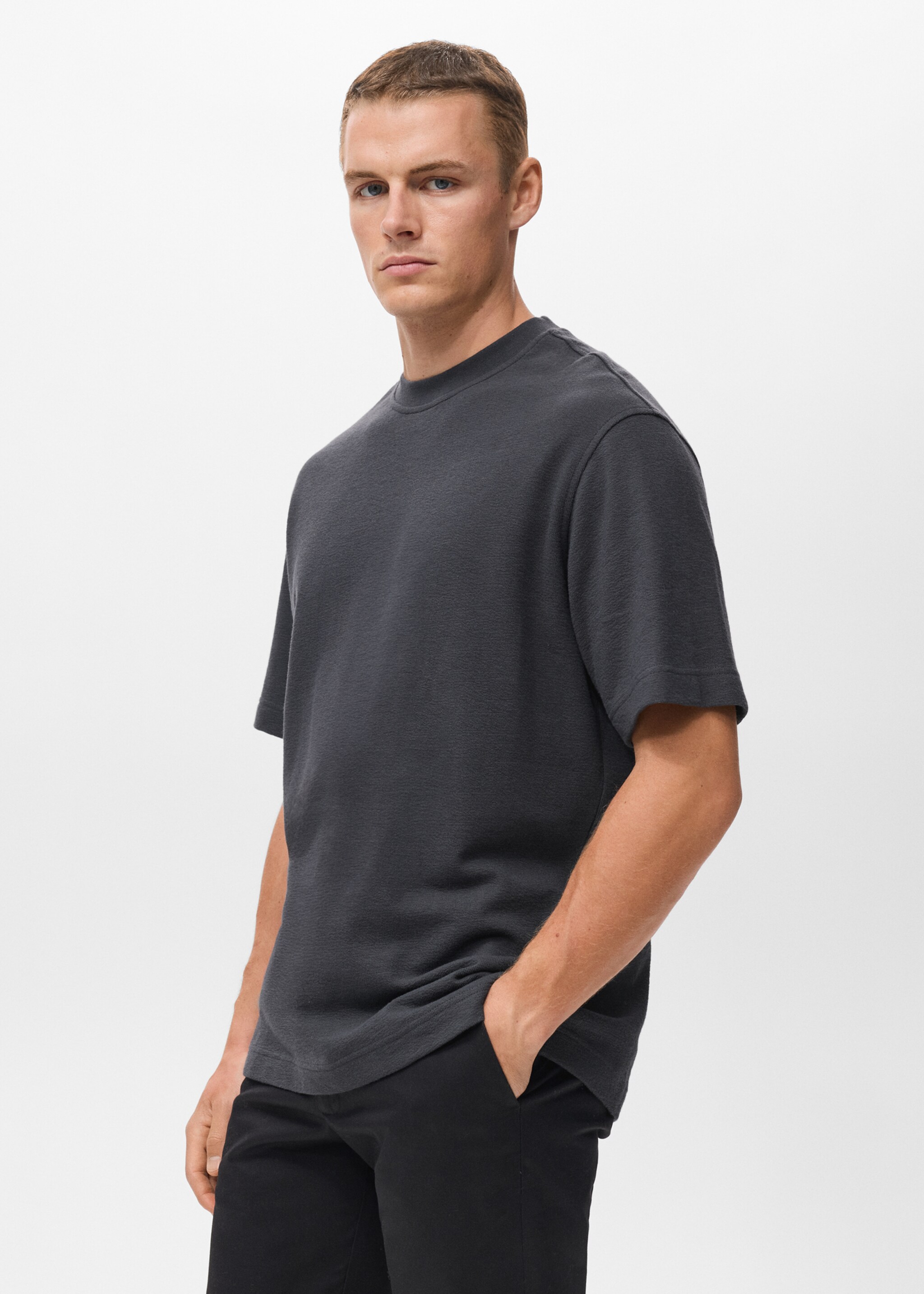 100% cotton relaxed-fit structured t-shirt - Details of the article 2, Indigo Blue. Ref: 17024450-00.