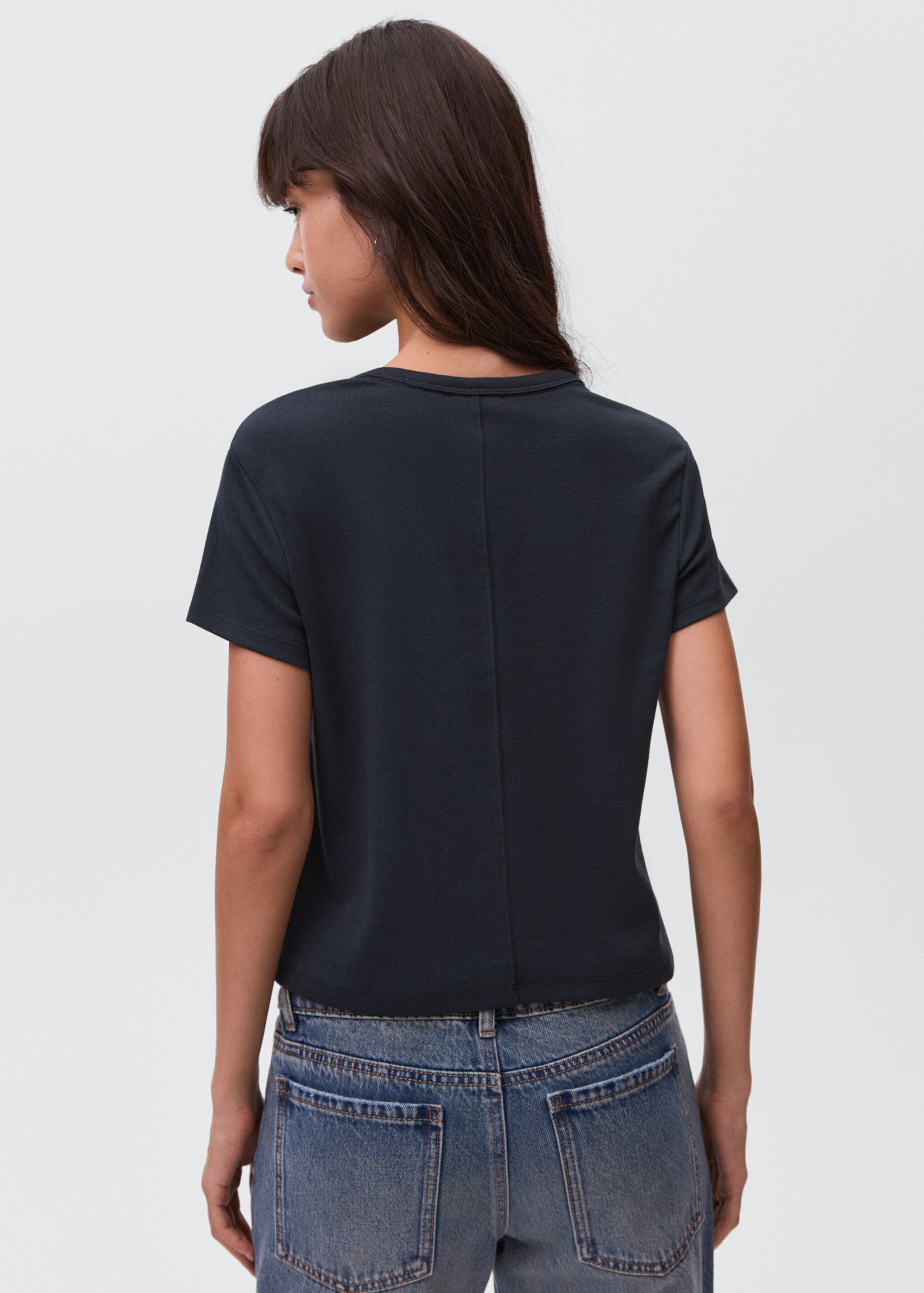 Essential cotton-blend T-shirt - Reverse of the article, Navy. Ref: 17024777-00.