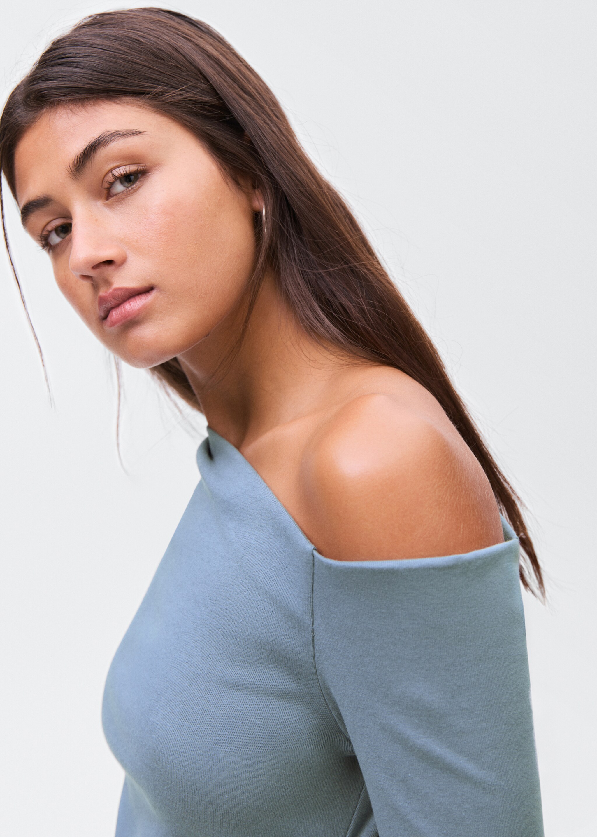 Asymmetric cotton T-shirt - Details of the article 1, Sky Blue. Ref: 17024778-00.