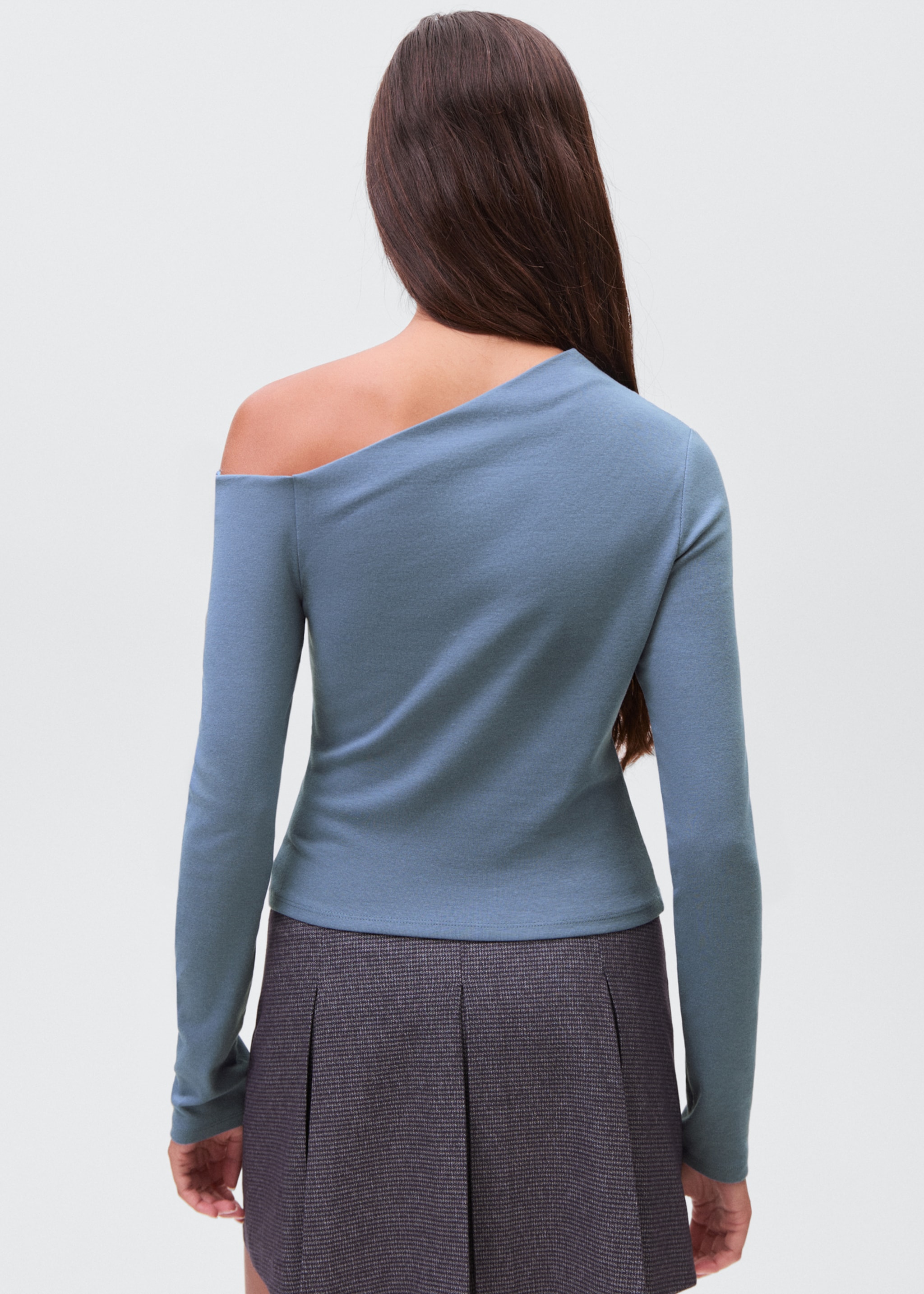 Asymmetric cotton T-shirt - Reverse of the article, Sky Blue. Ref: 17024778-00.