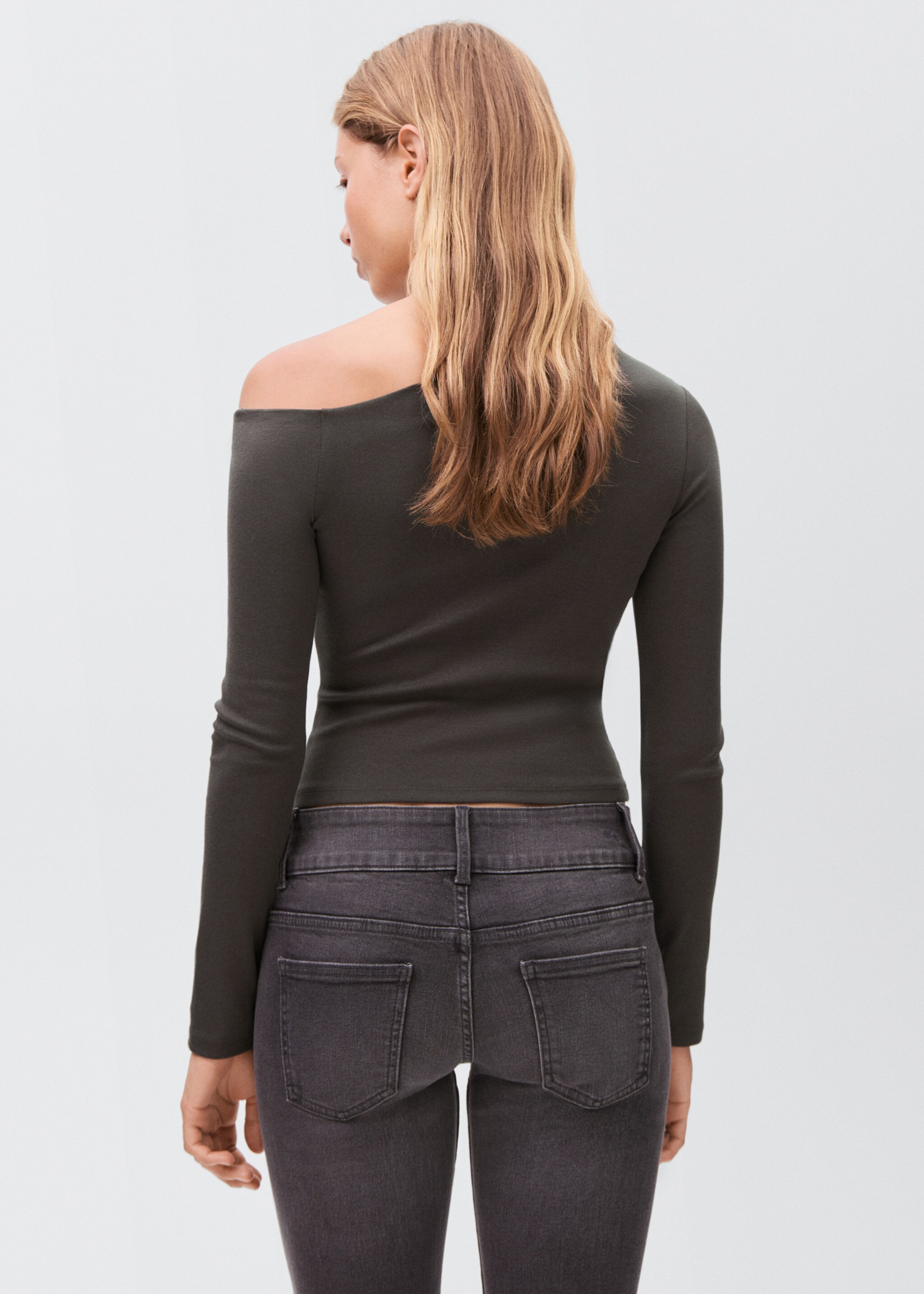 Asymmetric cotton T-shirt - Reverse of the article, Charcoal. Ref: 17024778-00.