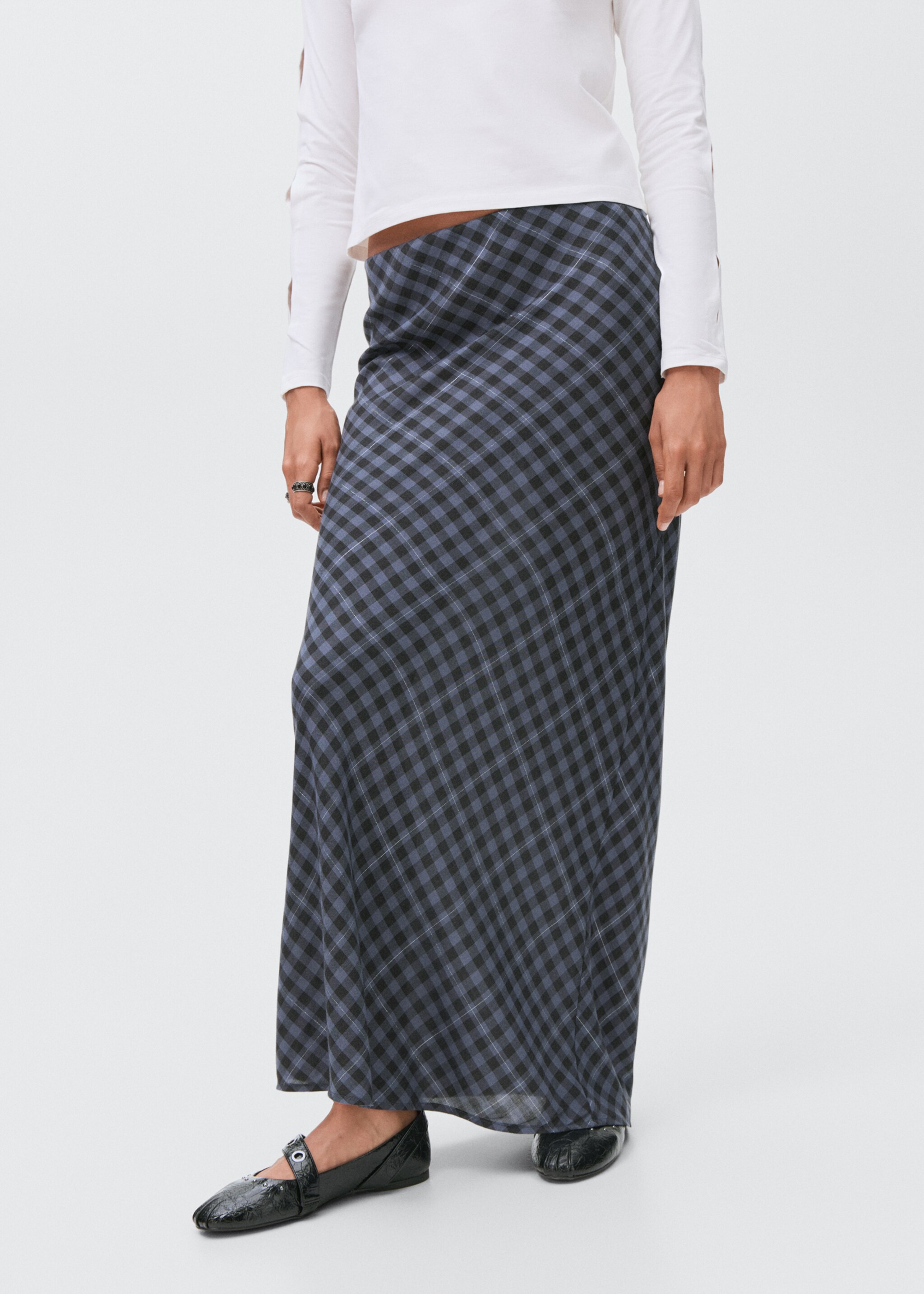Checked long skirt - Medium plane, Grey. Ref: 17024779-00.
