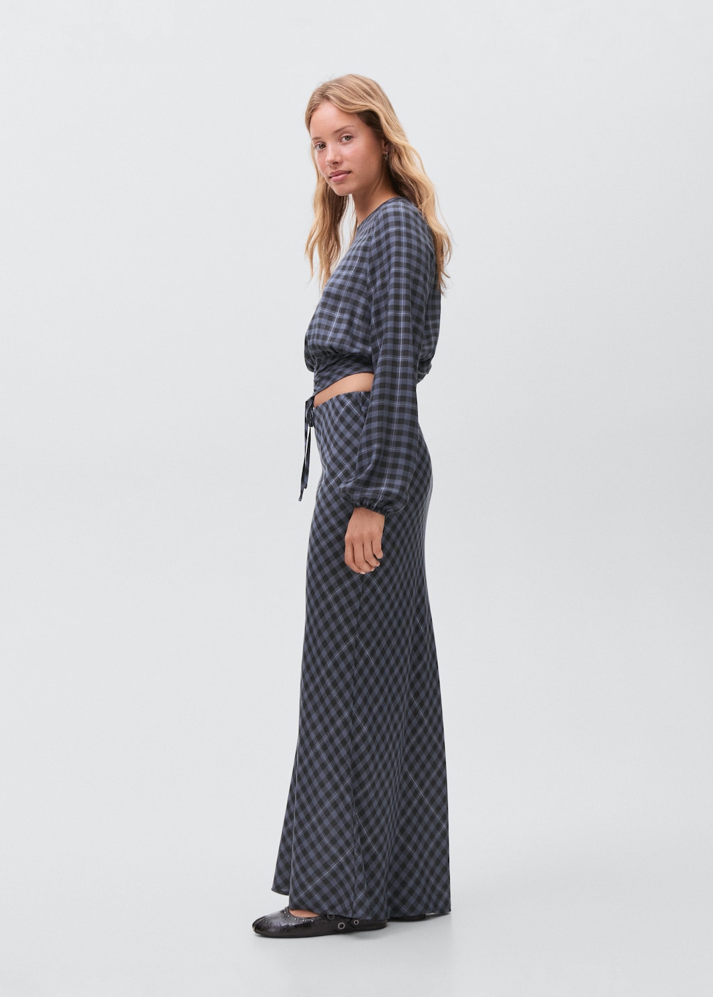 Checked long skirt