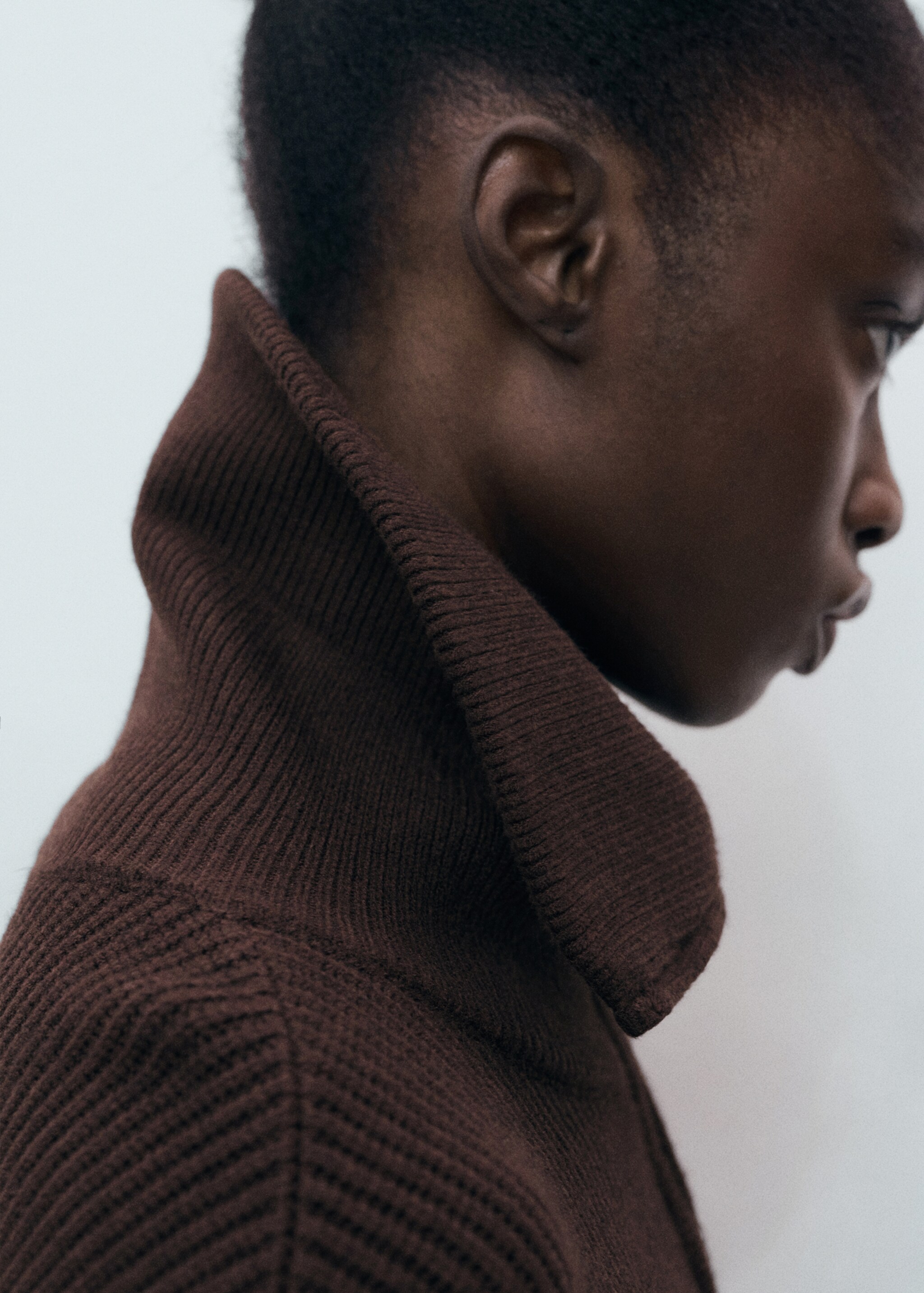 Contrast collar zipper sweater - Details of the article 1, Chocolate. Ref: 17024781-00.