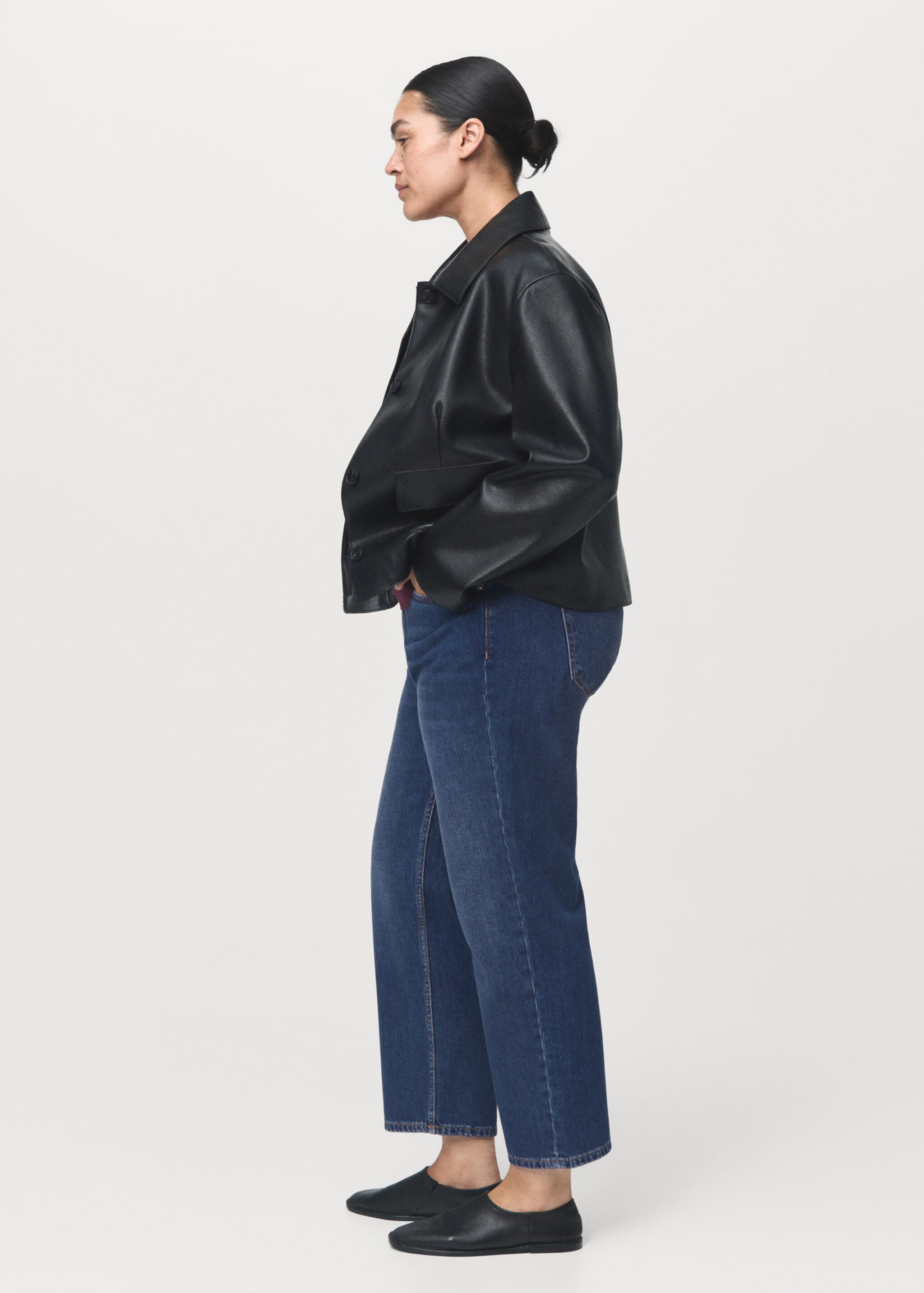 Mid-rise straight jeans - Details of the article 3, Dark Blue. Ref: 17024789-00.