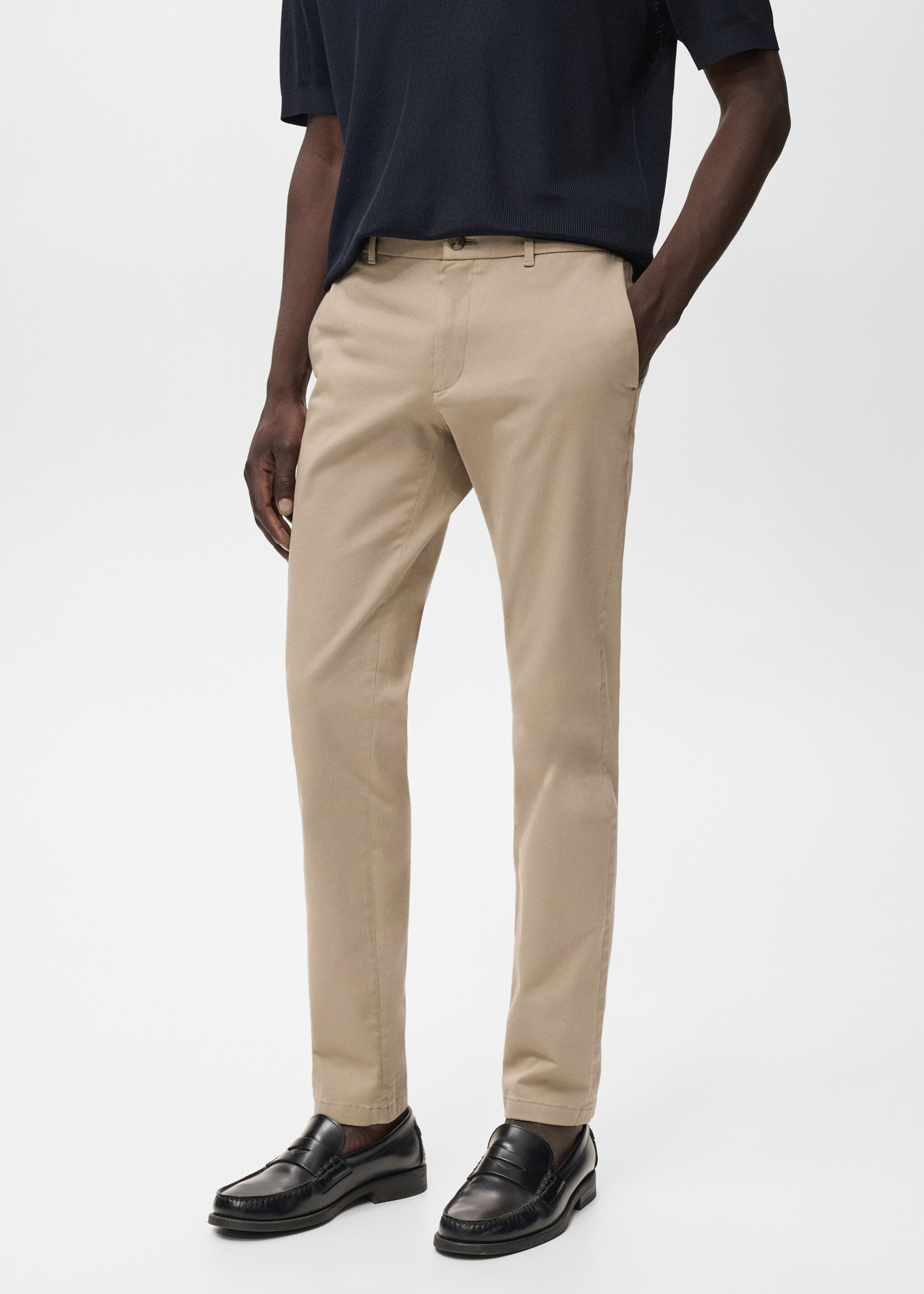 Slim fit serge chino trousers - Medium plane, Beige. Ref: 17025141-00.