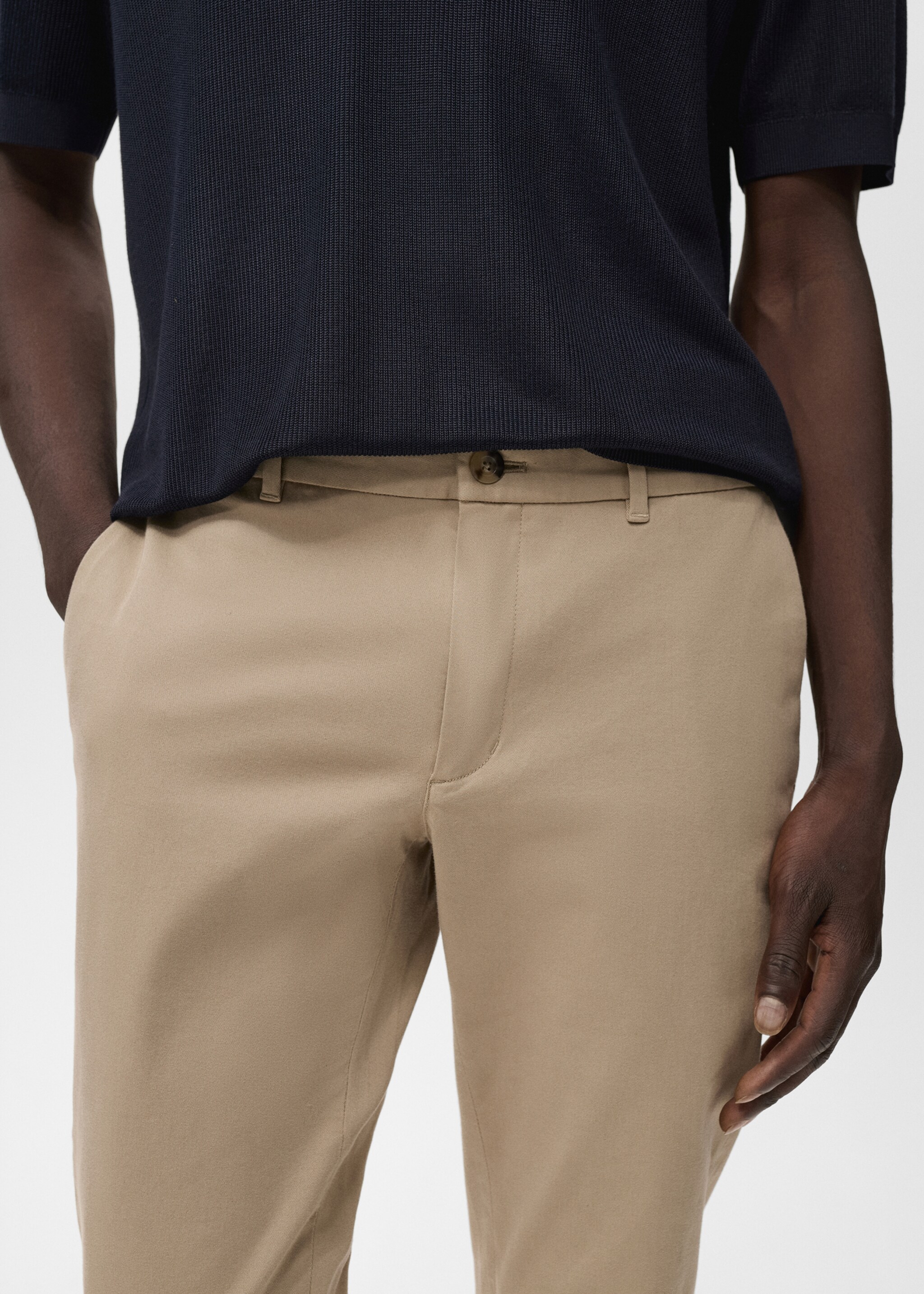 Slim fit serge chino trousers - Details of the article 1, Beige. Ref: 17025141-00.
