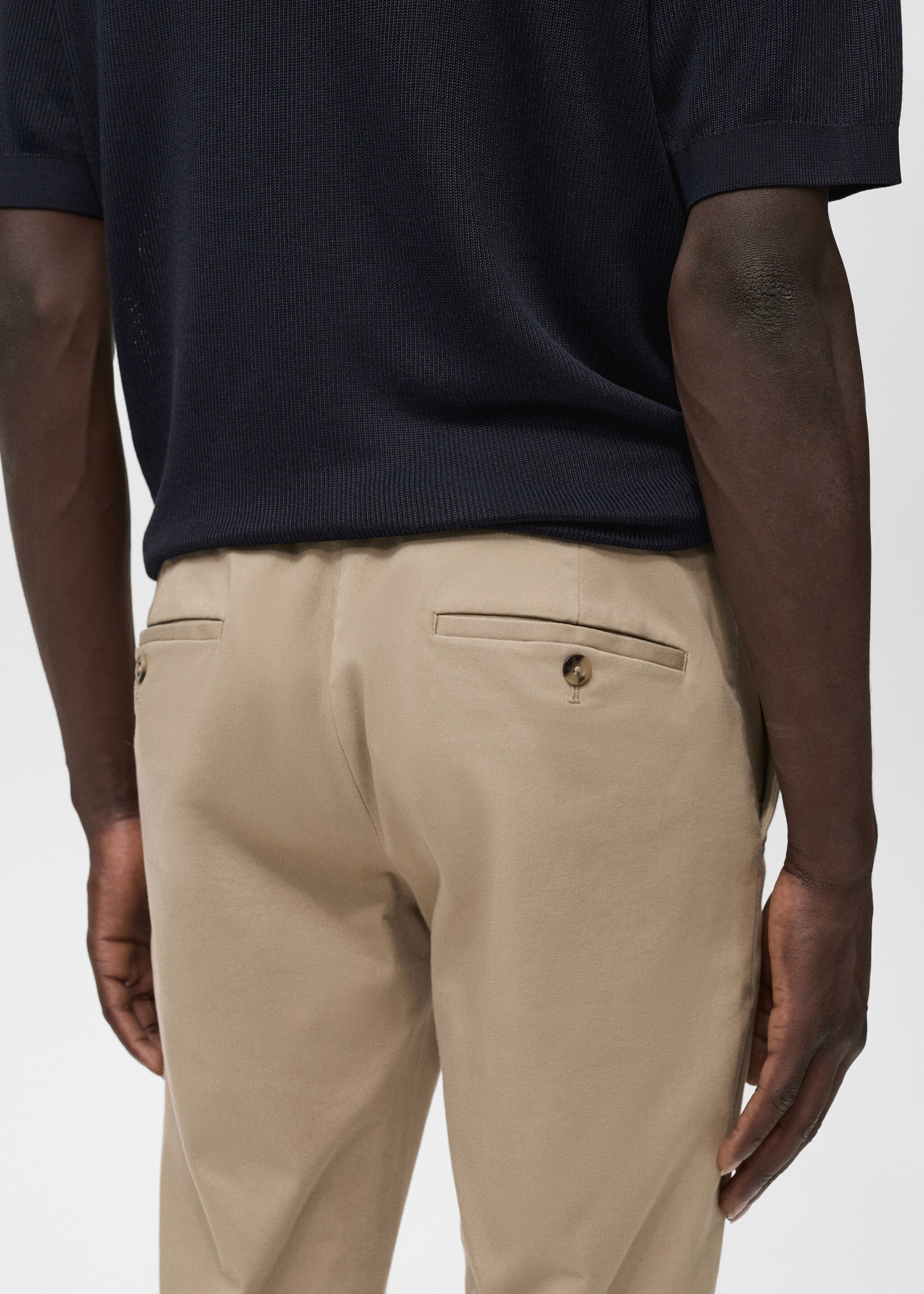 Slim fit serge chino trousers - Details of the article 2, Beige. Ref: 17025141-00.