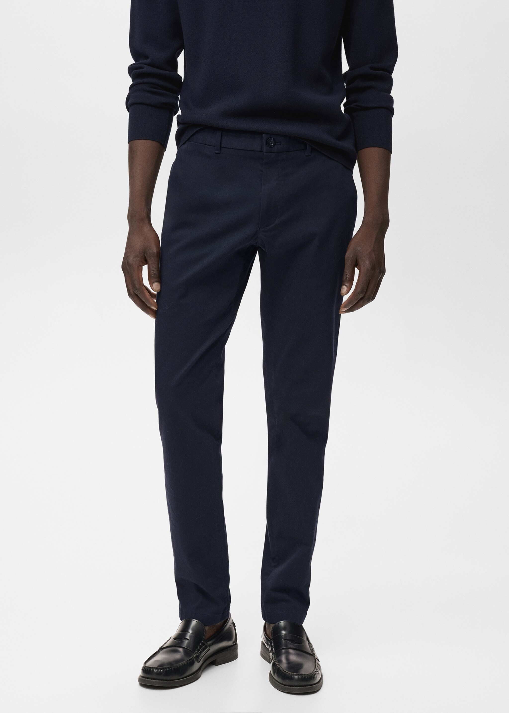Slim fit serge chino trousers - Medium plane, Navy. Ref: 17025141-00.