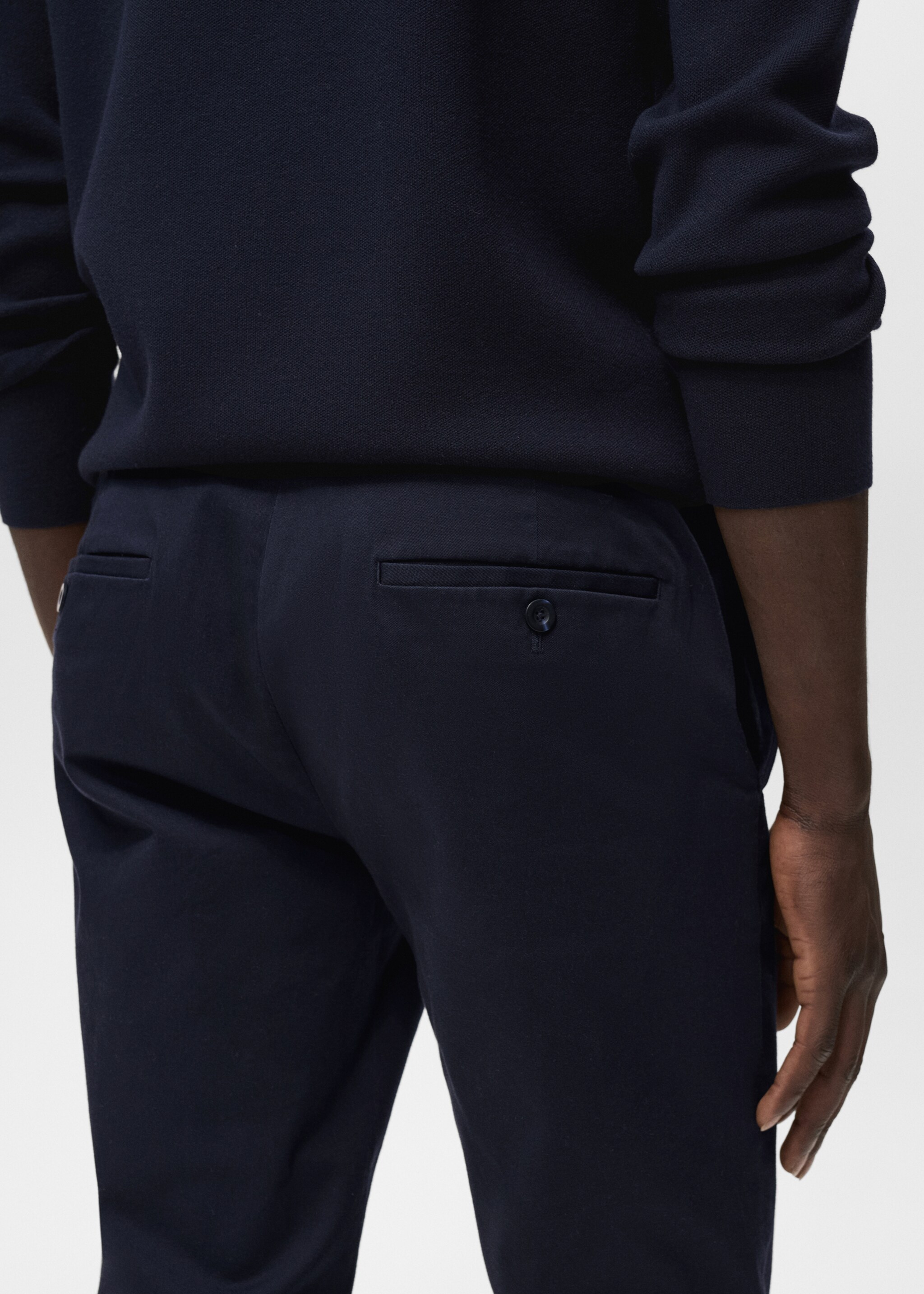Slim fit serge chino trousers - Details of the article 2, Navy. Ref: 17025141-00.