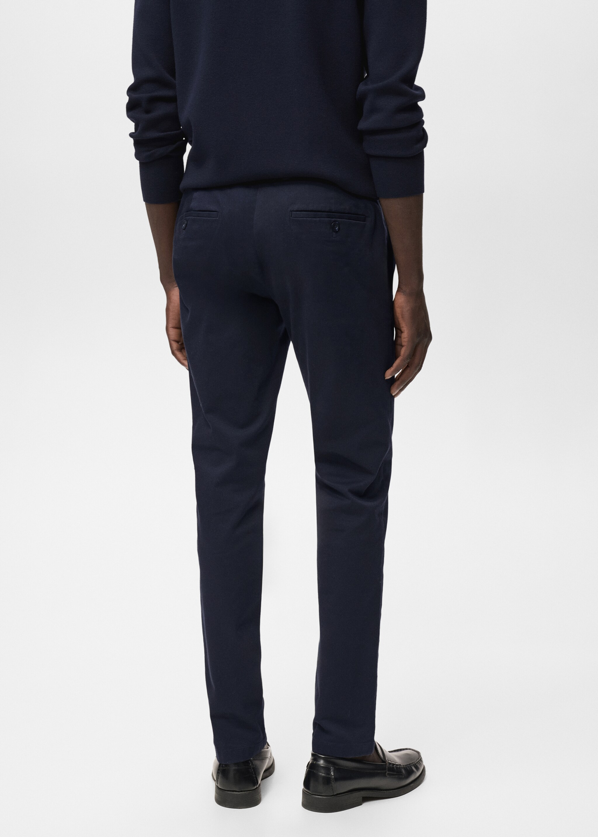 Slim fit serge chino trousers - Reverse of the article, Navy. Ref: 17025141-00.