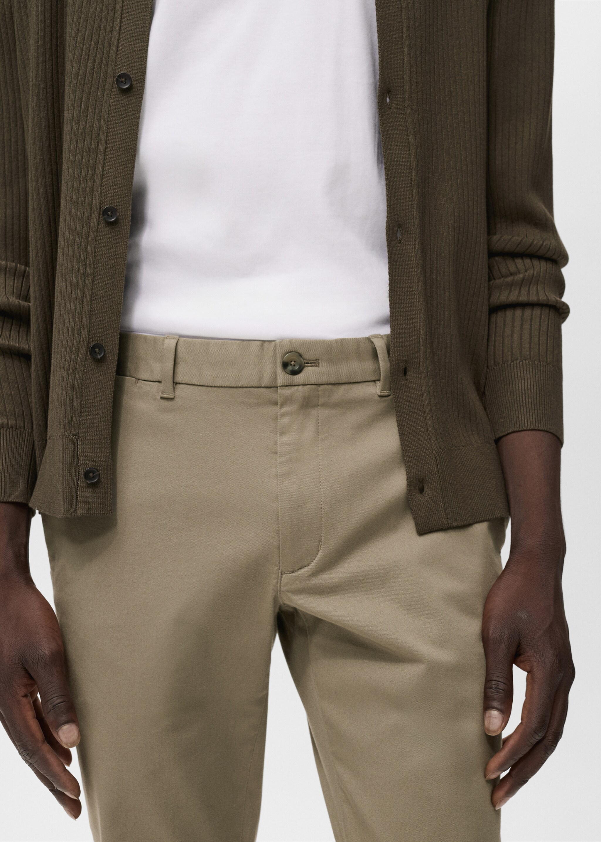 Slim fit serge chino trousers - Details of the article 1, Mink Grey. Ref: 17025141-00.
