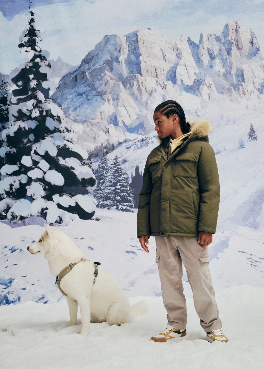 Anorak with shearling-effect hood