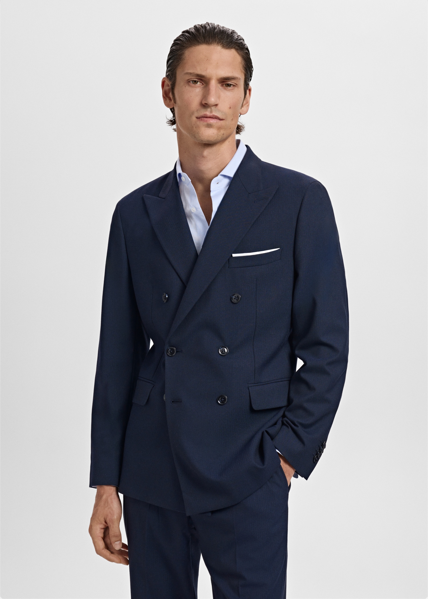 Monaco double-breasted slim-fit suit jacket Men MANGO Indonesia