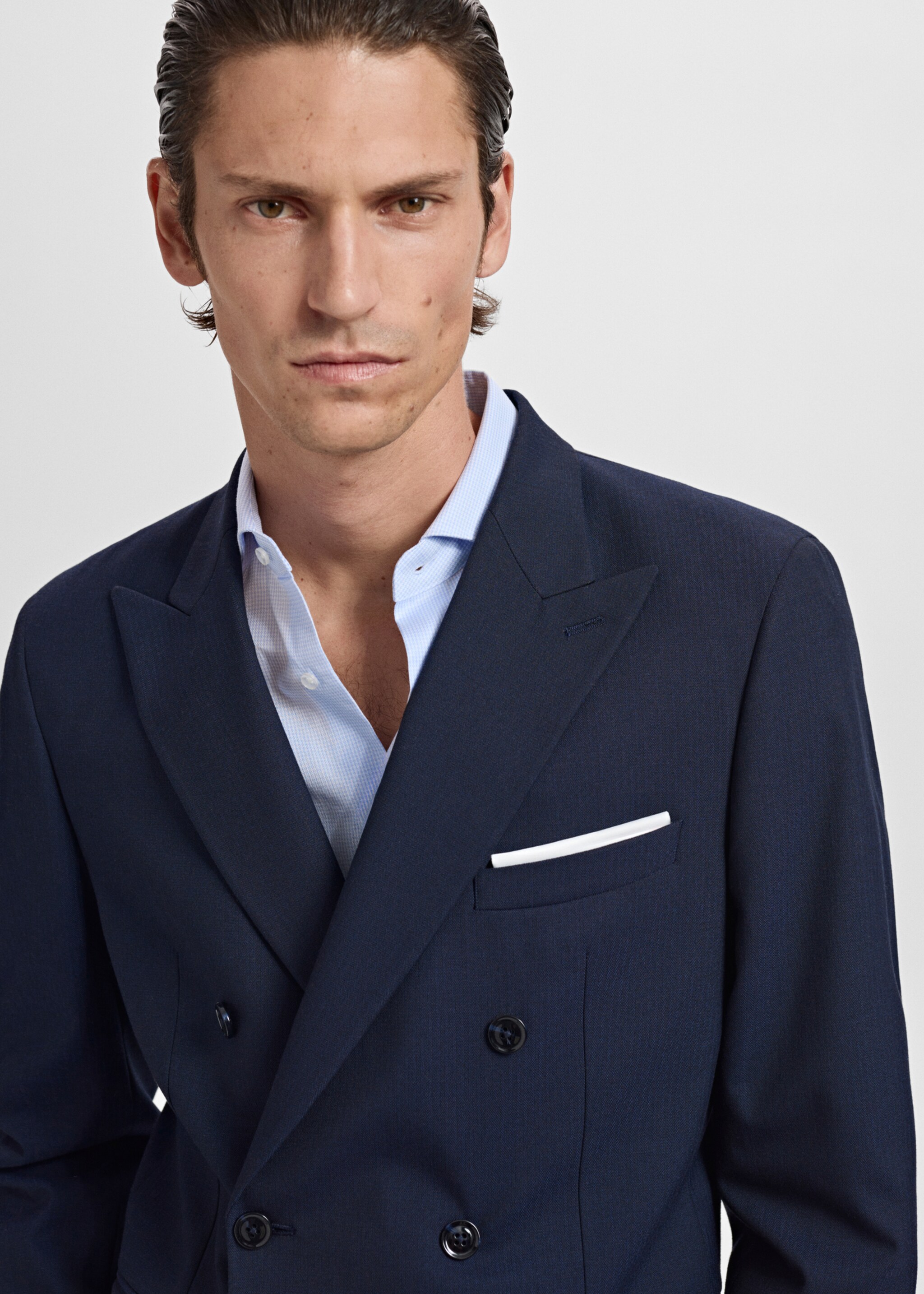 Monaco double-breasted slim-fit suit jacket - Details of the article 1, Navy. Ref: 17025150-00.