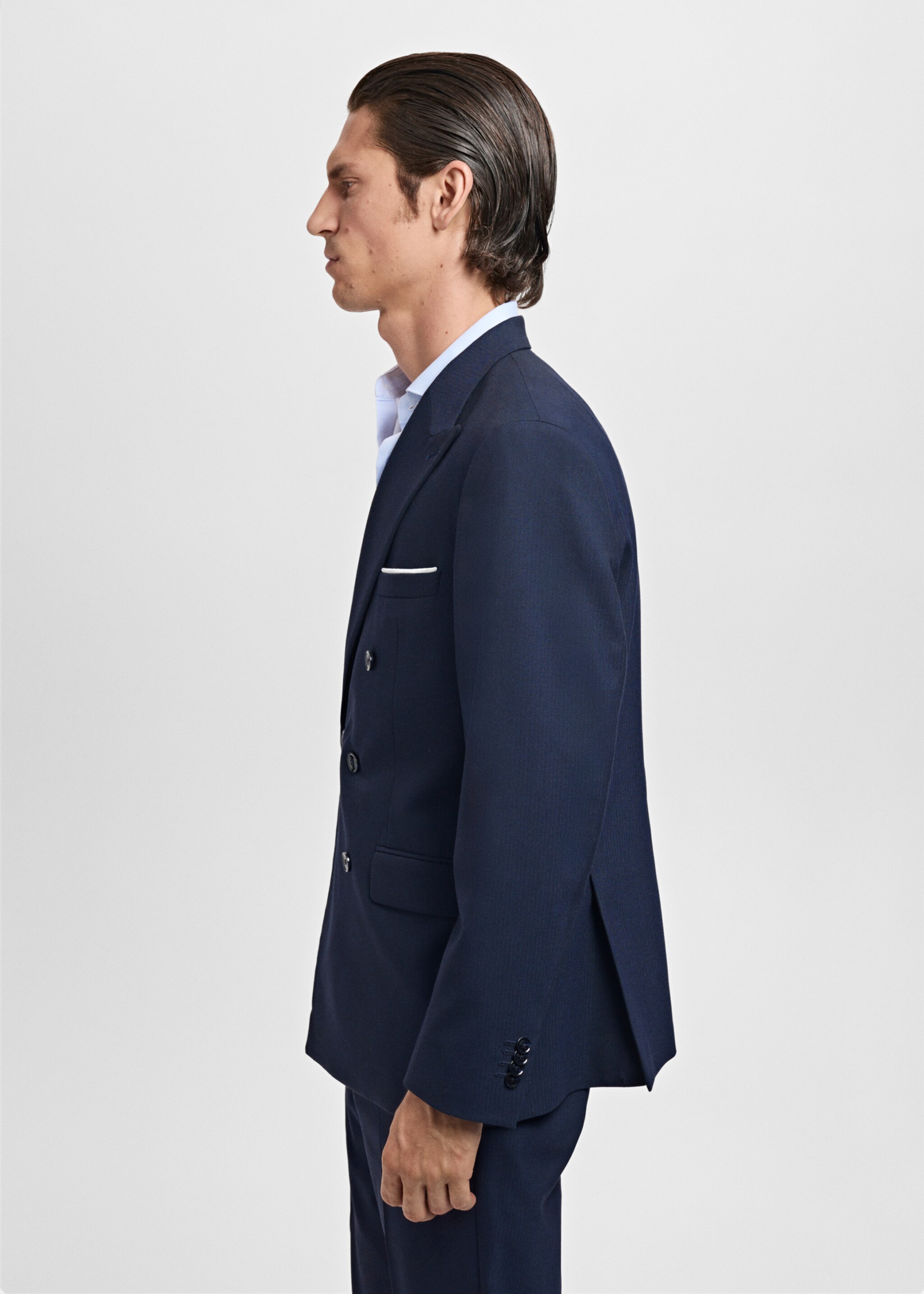 Monaco double-breasted slim-fit suit jacket - Details of the article 2, Navy. Ref: 17025150-00.