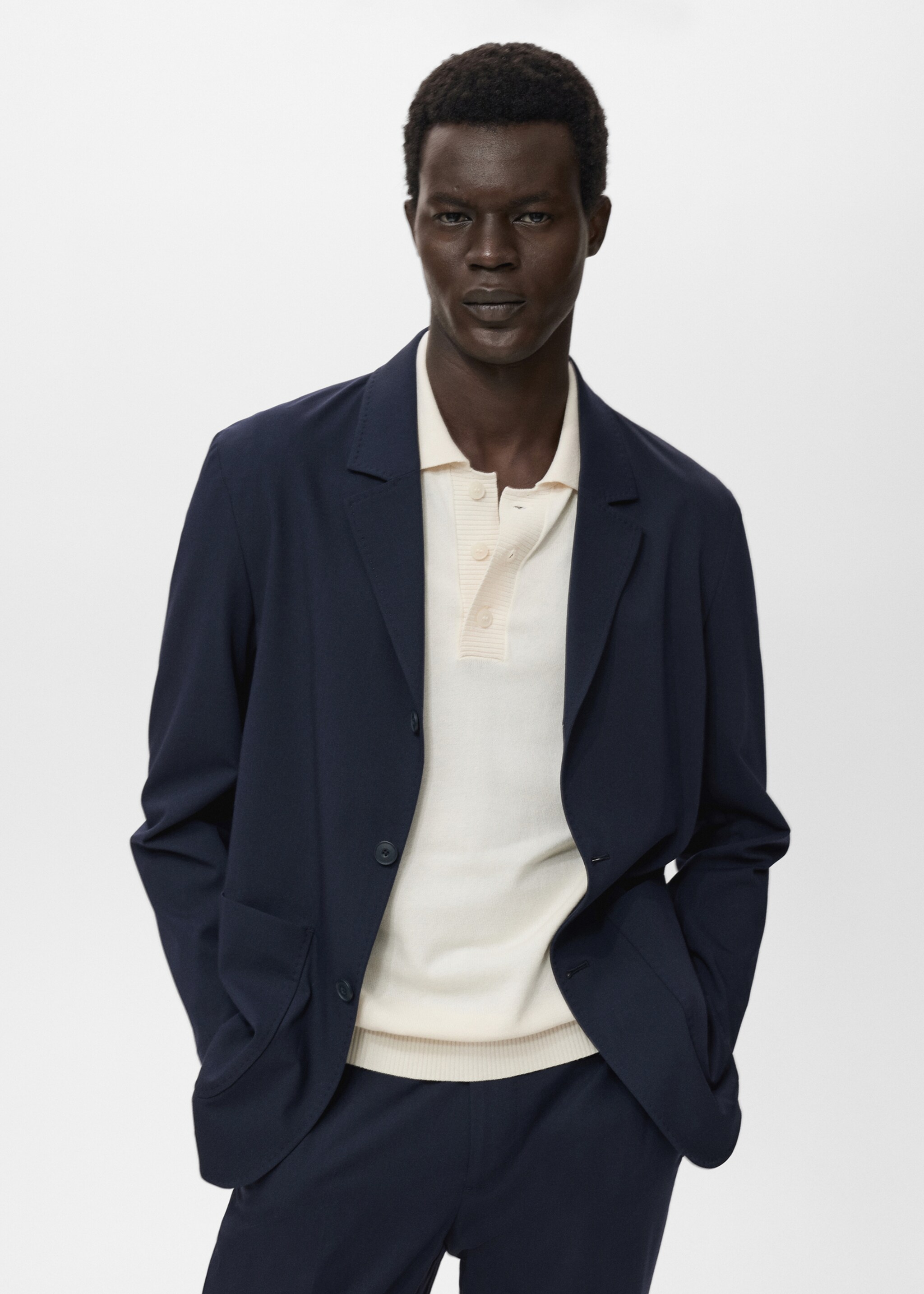 Veste slim-fit poches - Plan moyen, Bleu marine. Ref: 17025152-00.