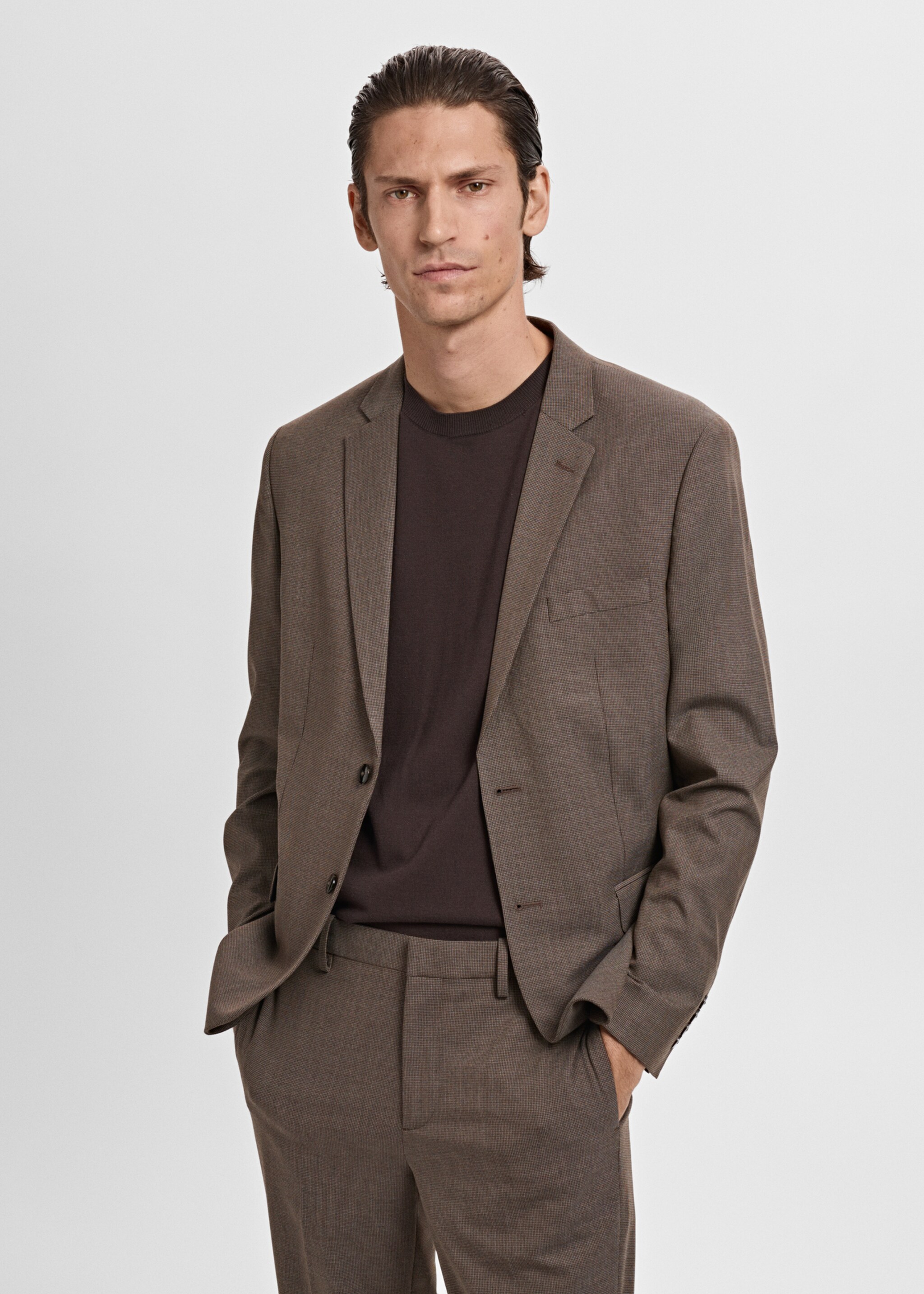 Super slim-fit suit jacket in stretch fabric - Medium plane, Brown. Ref: 17025153-00.