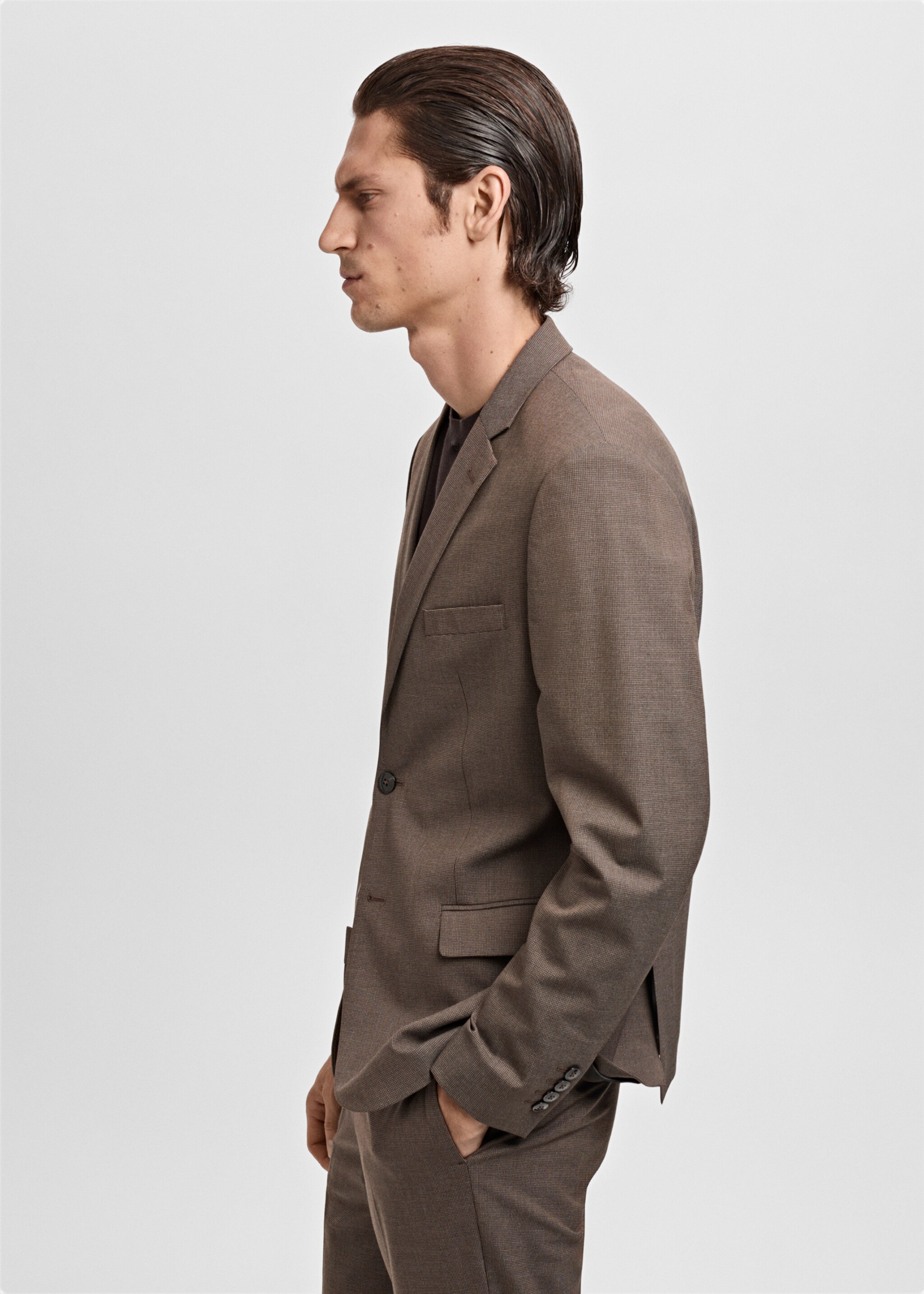 Super slim-fit suit jacket in stretch fabric - Details of the article 2, Brown. Ref: 17025153-00.