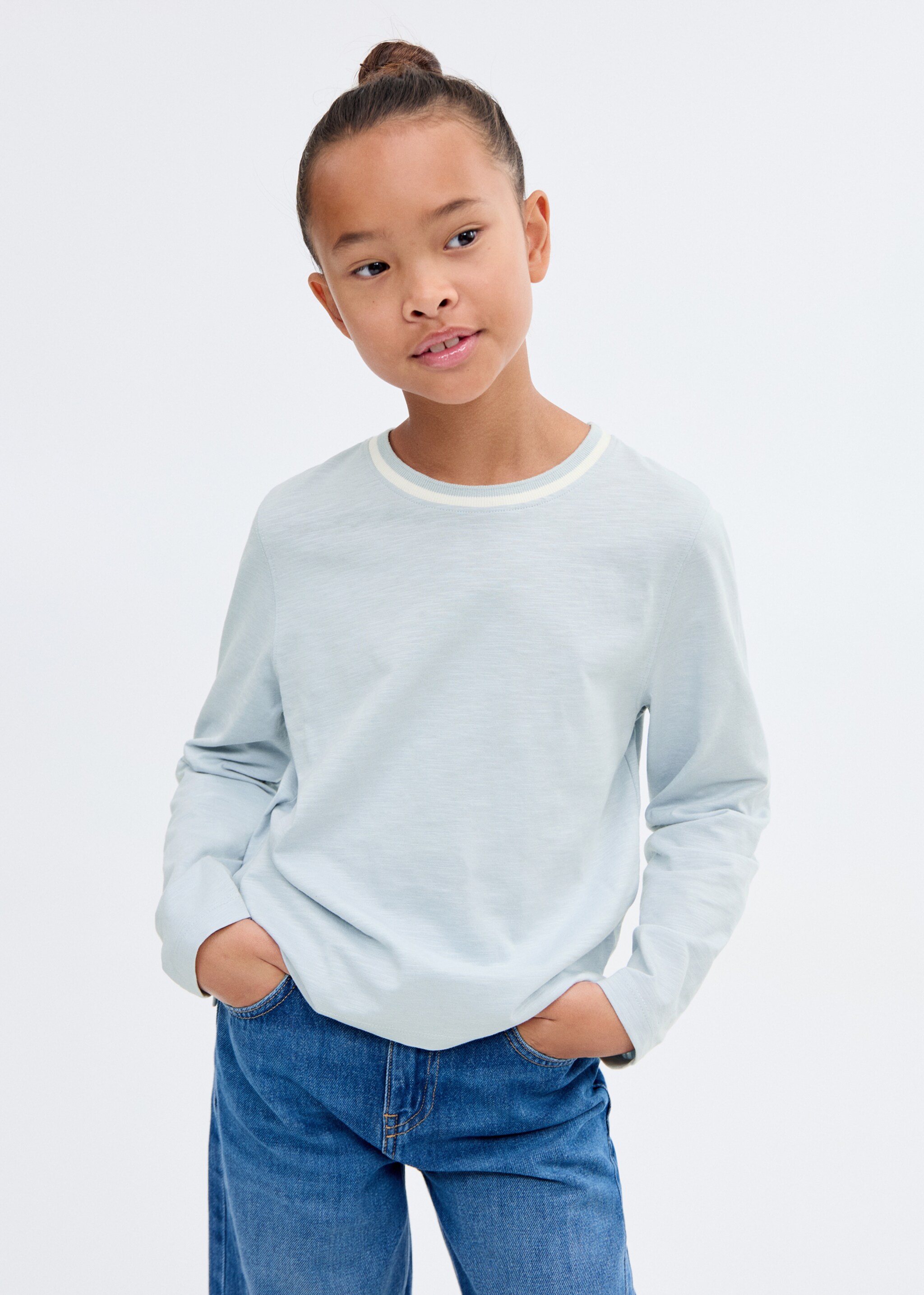 Contrast neck t-shirt - Medium plane, Sky Blue. Ref: 17025159-00.