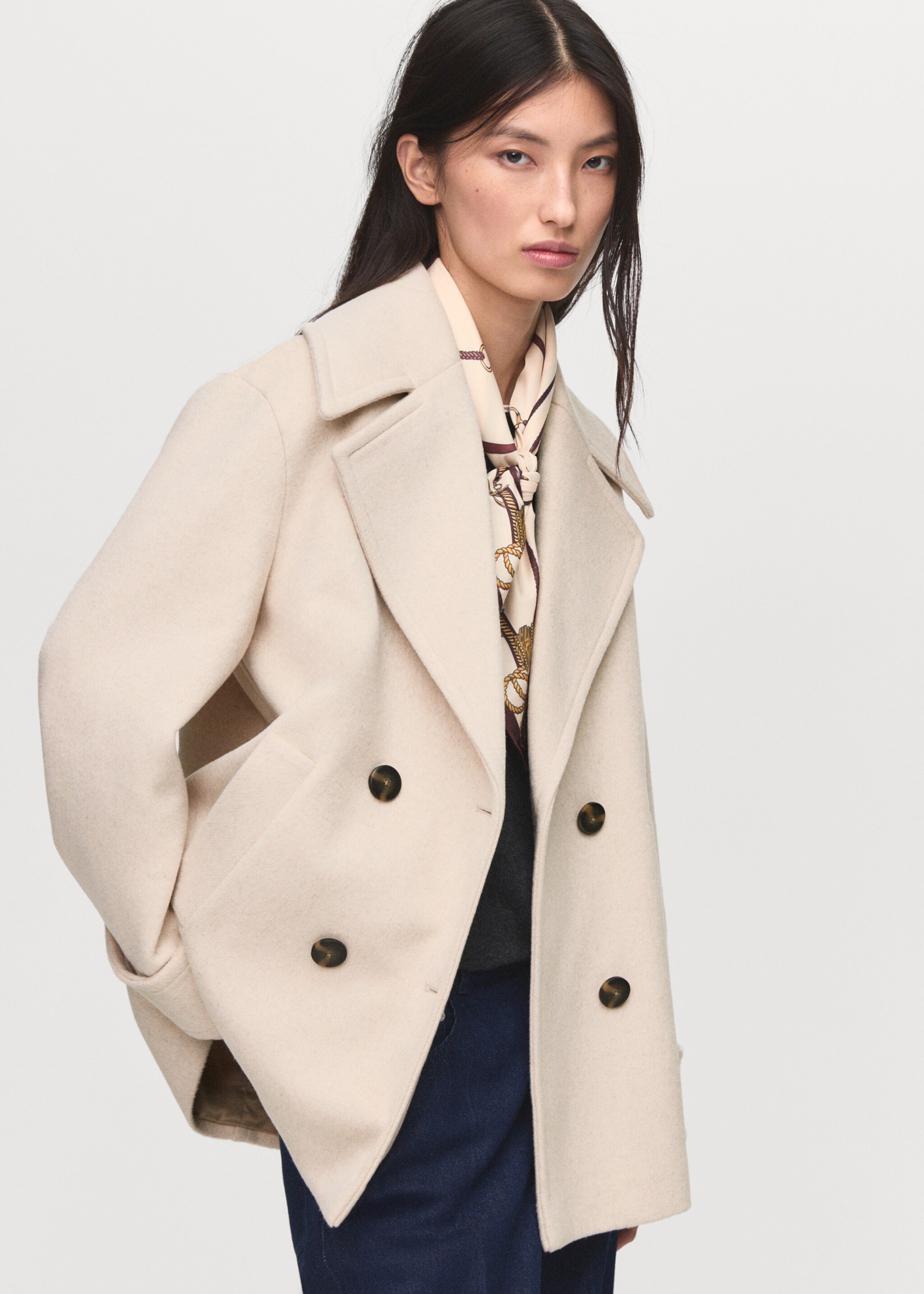 Double-breasted wool-blend coat - Medium plane, Light/Pastel Grey. Ref: 17025790-00.