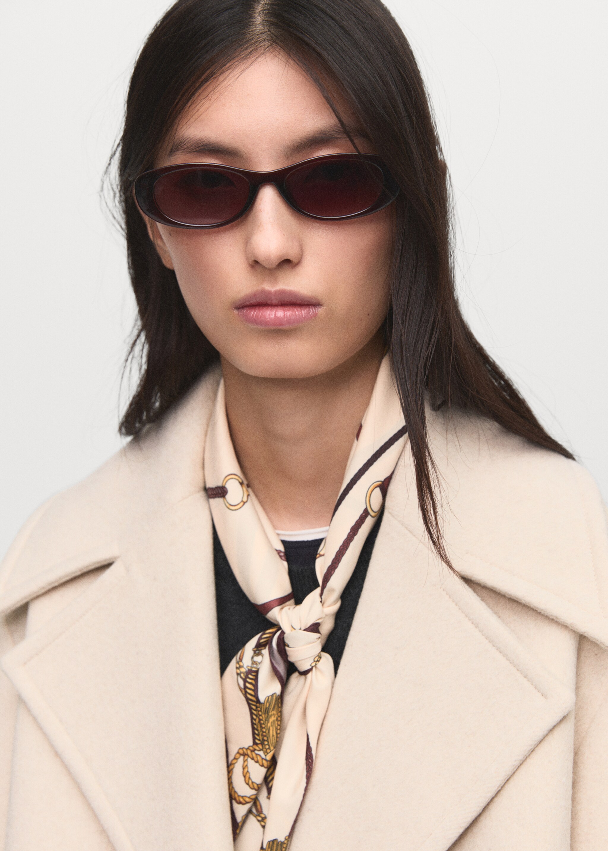 Double-breasted wool-blend coat - Details of the article 1, Light/Pastel Grey. Ref: 17025790-00.