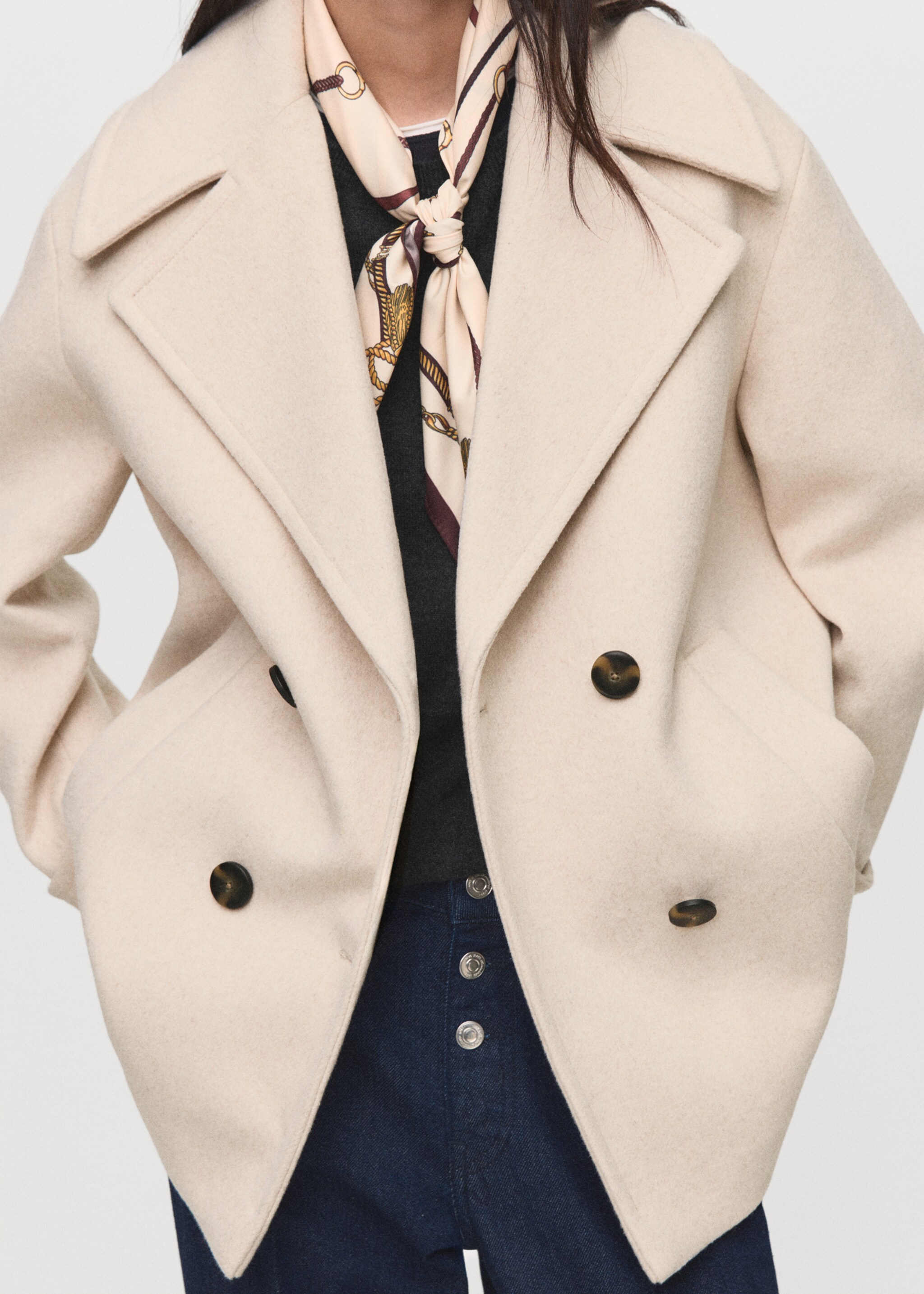 Double-breasted wool-blend coat - Details of the article 6, Light/Pastel Grey. Ref: 17025790-00.