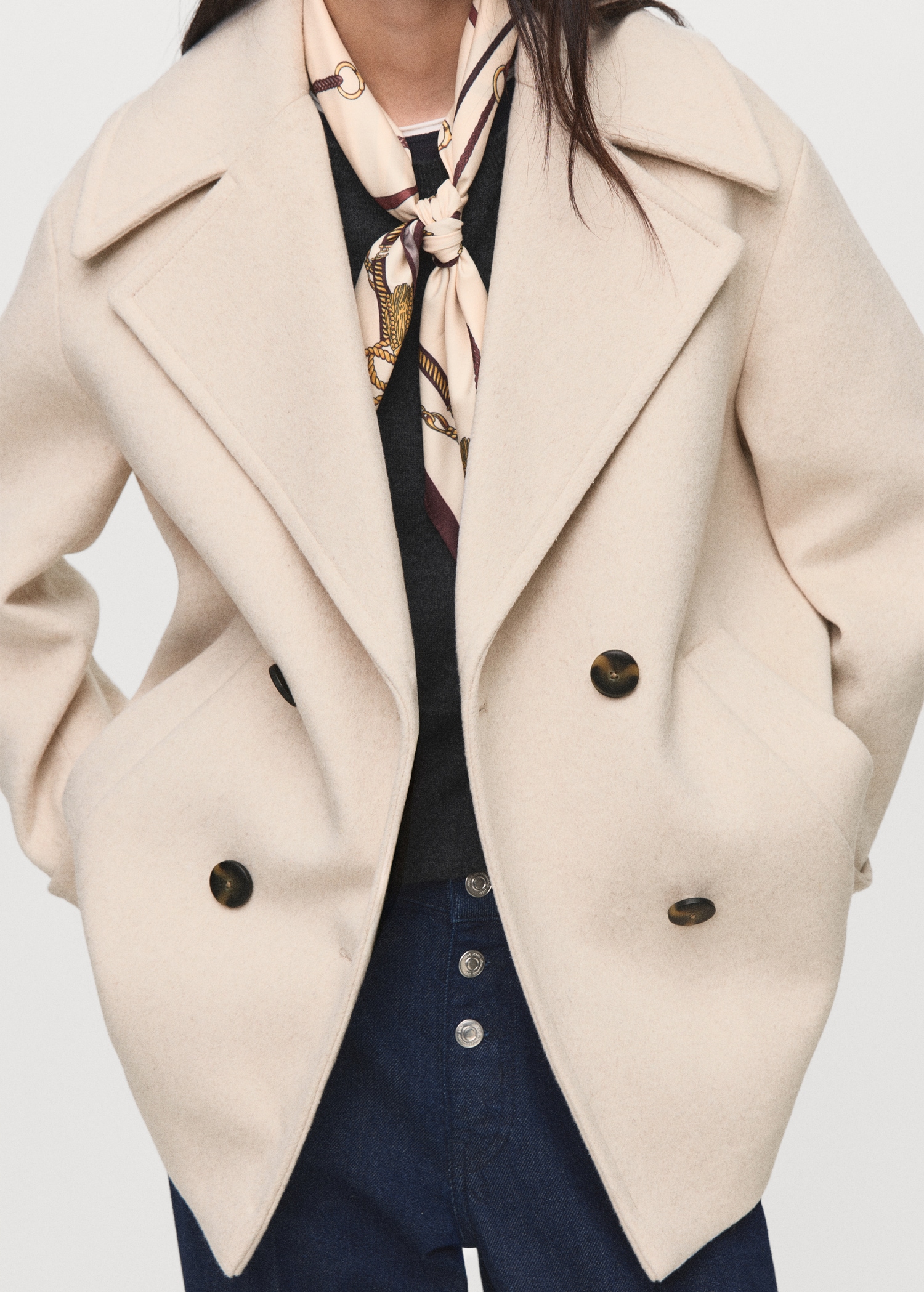 Manteau laine mélangée croisé Femme MANGO Madagascar - Main Image