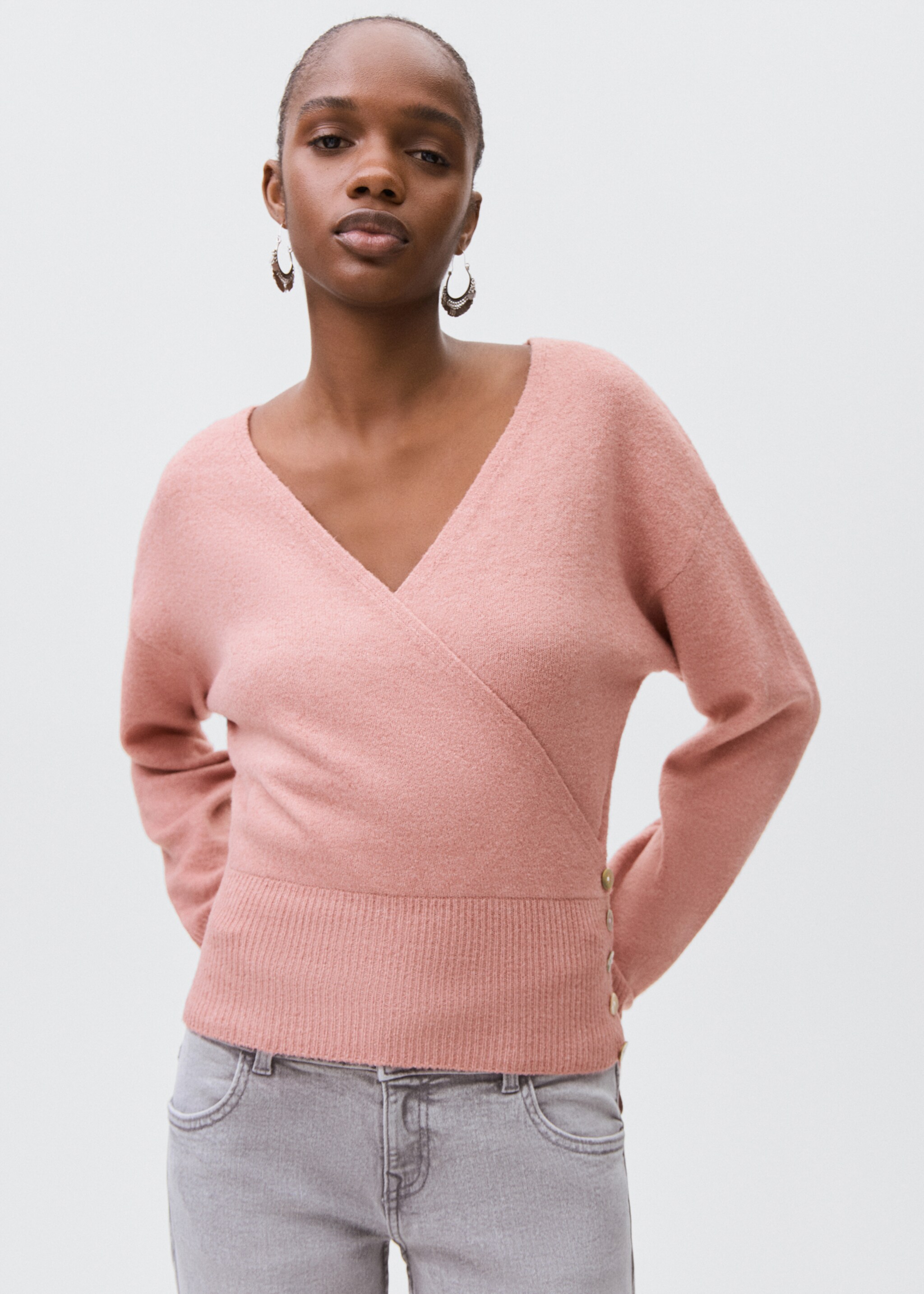 Double-breasted cardigan - Medium plane, Pastel Pink. Ref: 17025792-00.