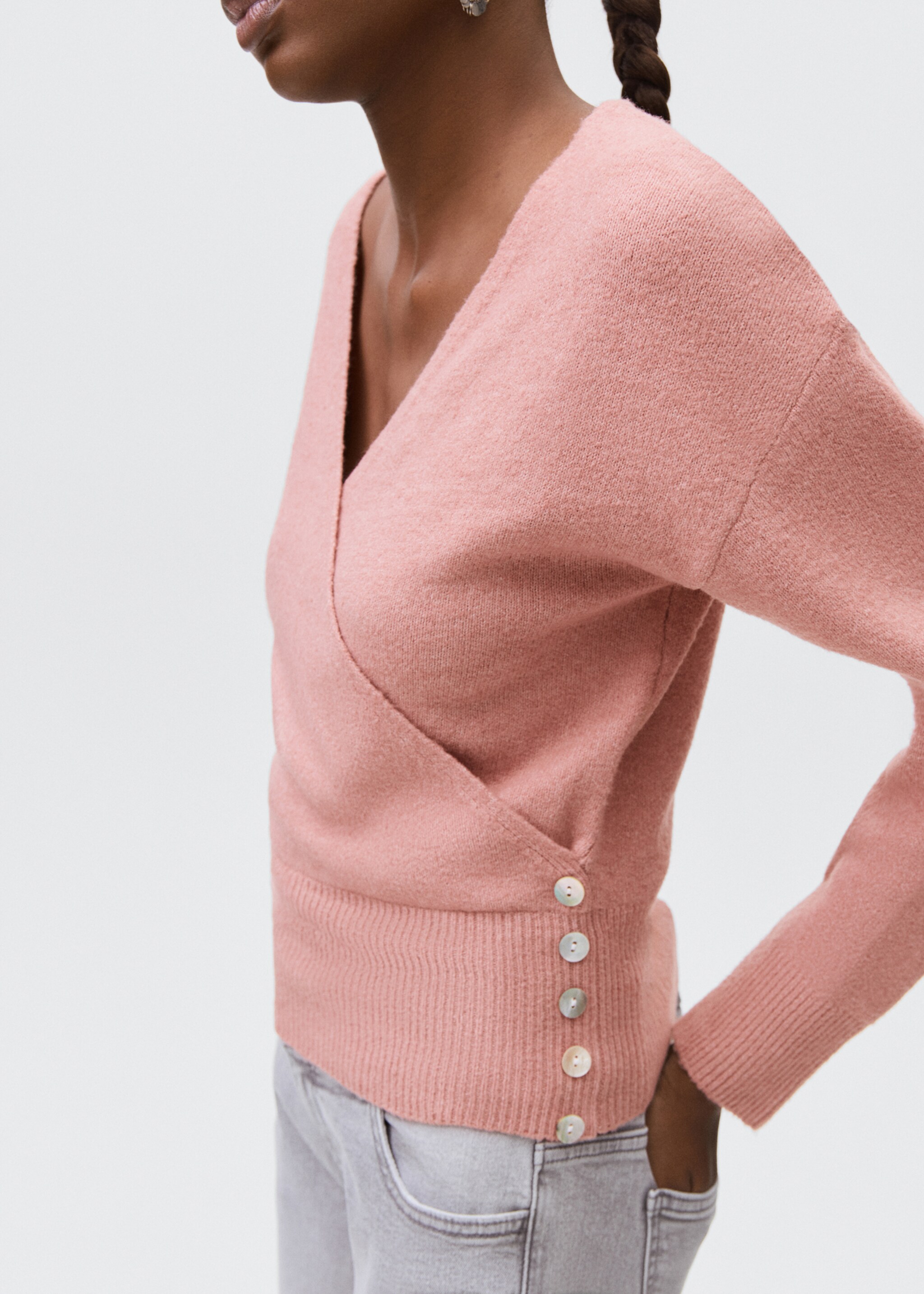 Double-breasted cardigan - Details of the article 2, Pastel Pink. Ref: 17025792-00.