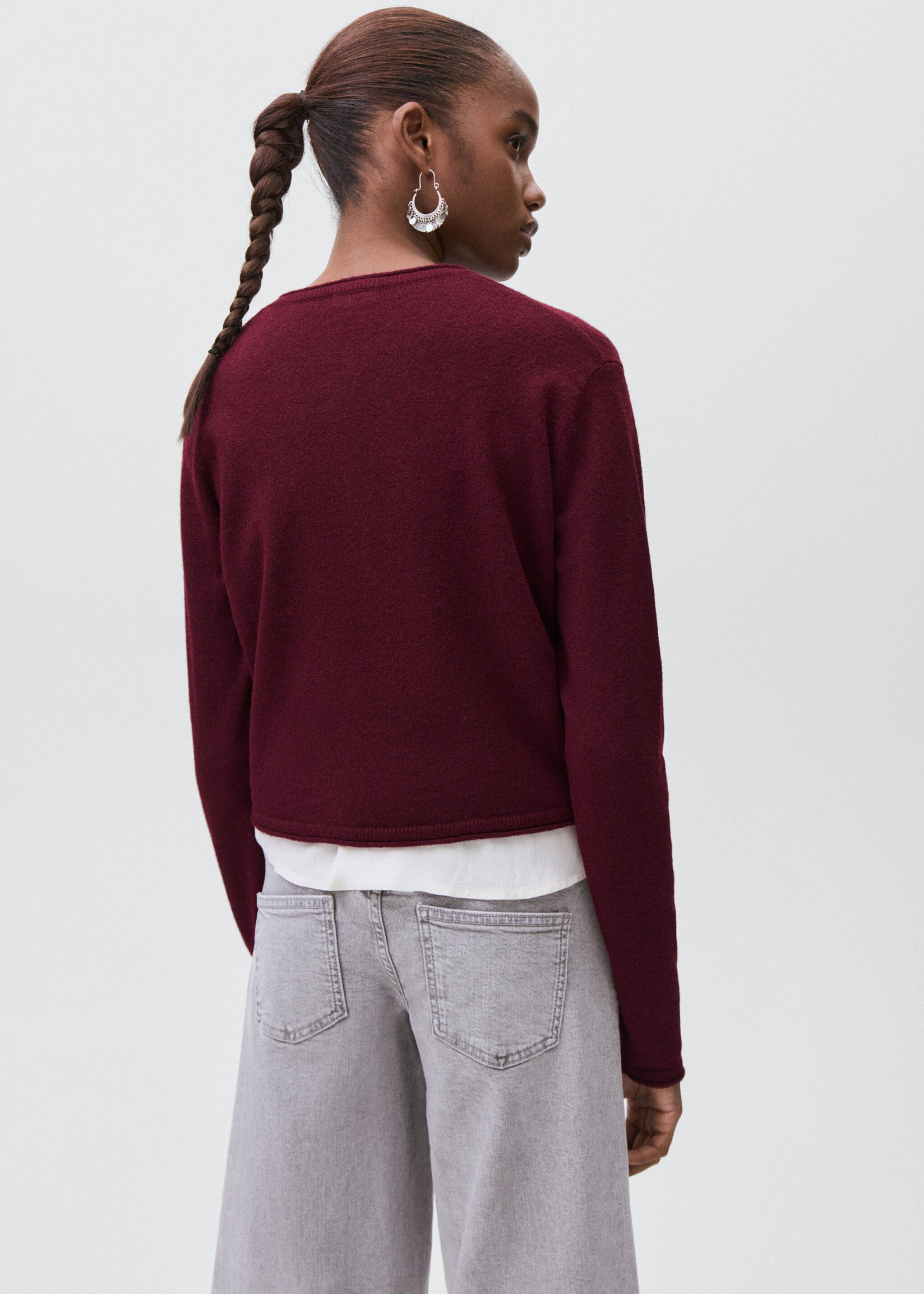 Knitted button cardigan - Reverse of the article, Burgundy. Ref: 17025793-00.