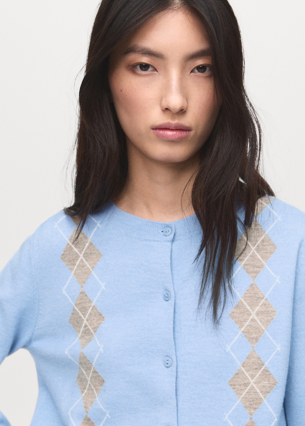 Argyle pattern knit cardigan