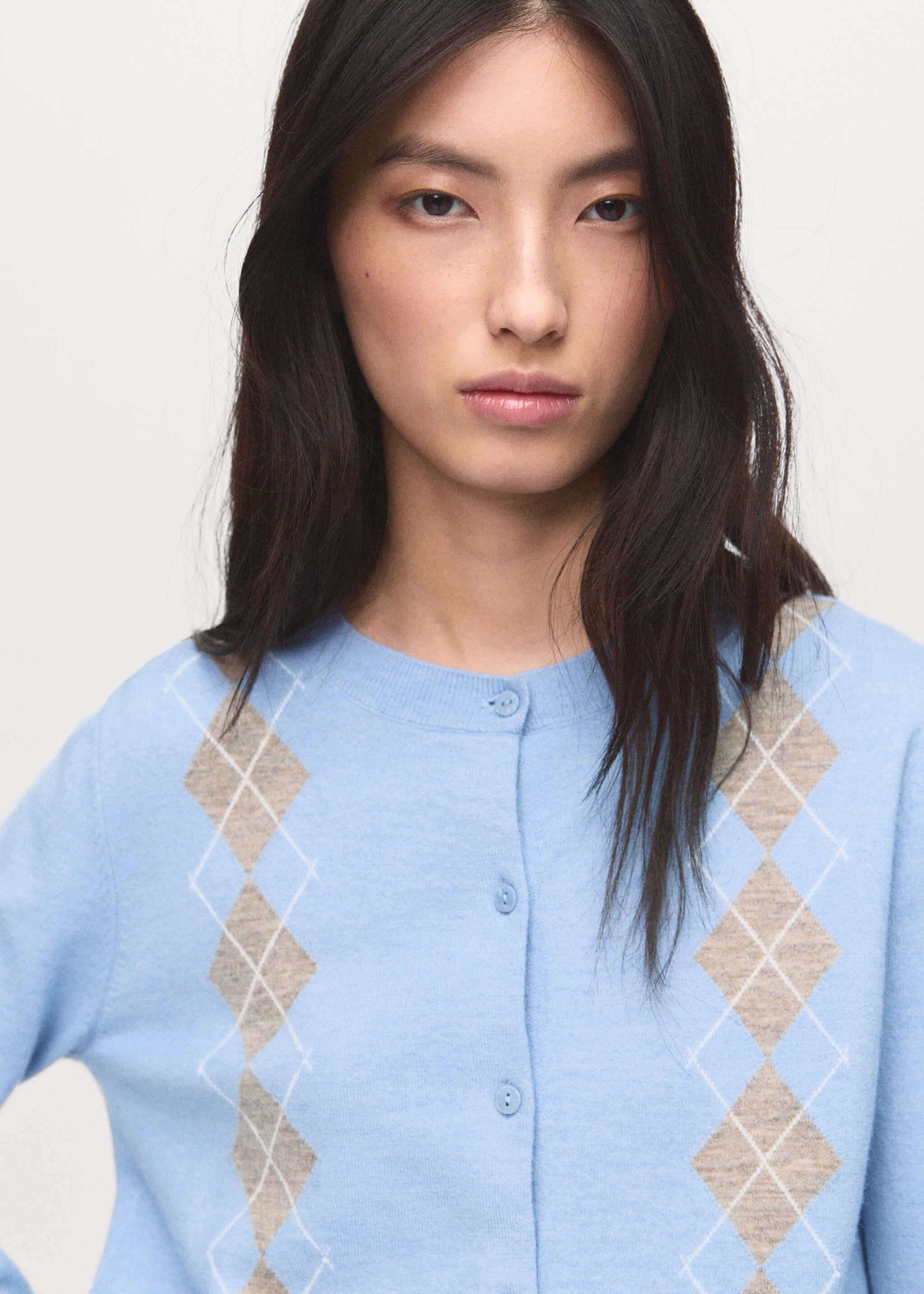 Cardigan maille losanges - Détail de l'article 1, Bleu ciel. Ref: 17025801-00.