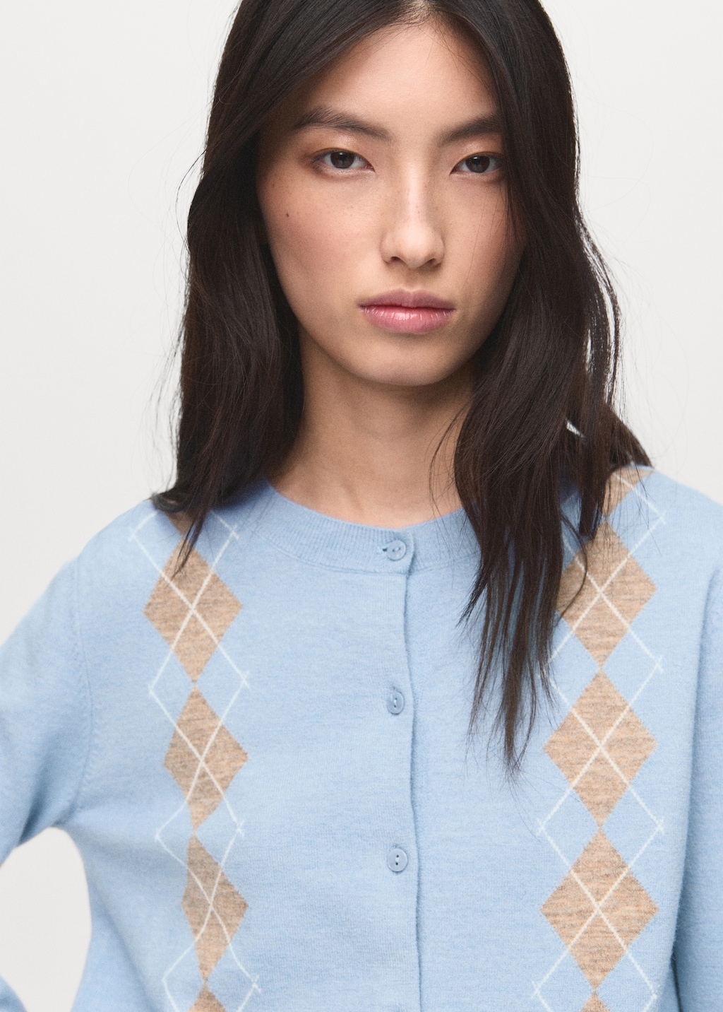 Argyle pattern knit cardigan