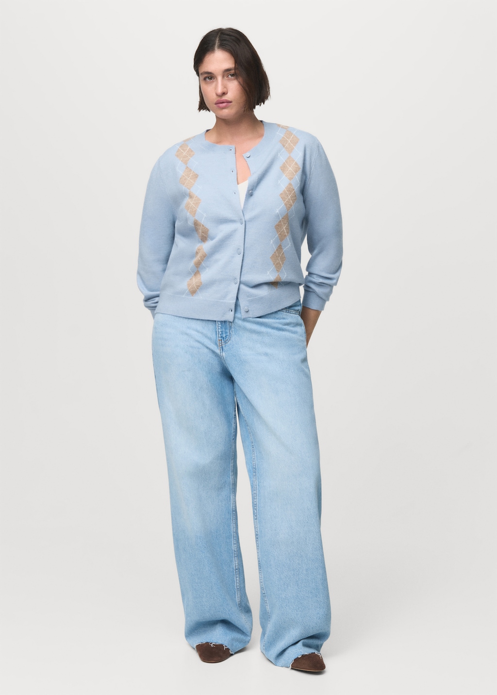 Argyle pattern knit cardigan